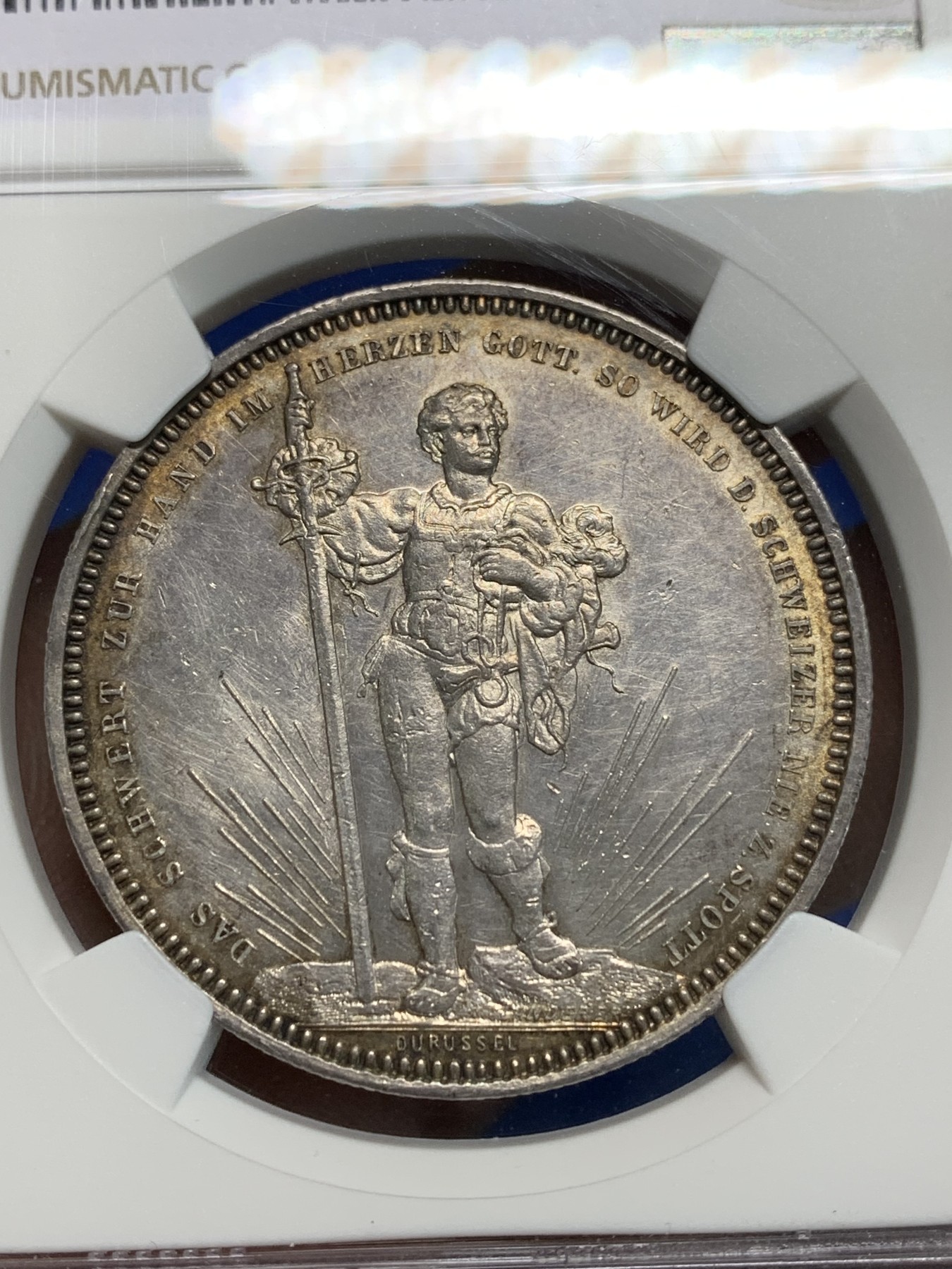 《竞宝斋》第242场-周日，周一 新年开场 (全场包邮) NGC UNC 瑞士1879年巴塞尔射击节5法郎大银币 热涨品种 发行量3万枚