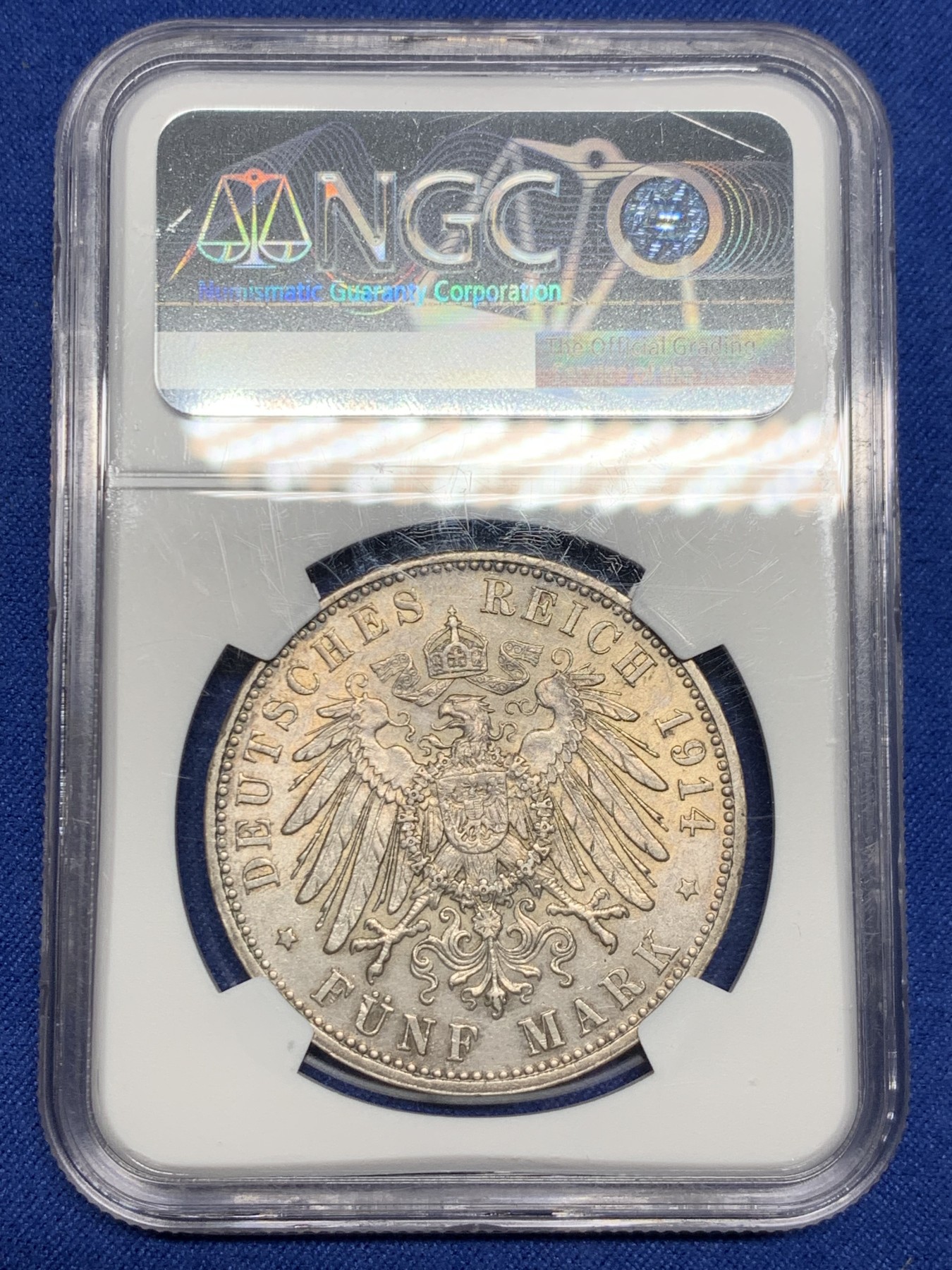 《竞宝斋》第242场-周日，周一 新年开场 (全场包邮) NGC-AU58 德国1914年巴伐利亚路德维希三世5马克银币