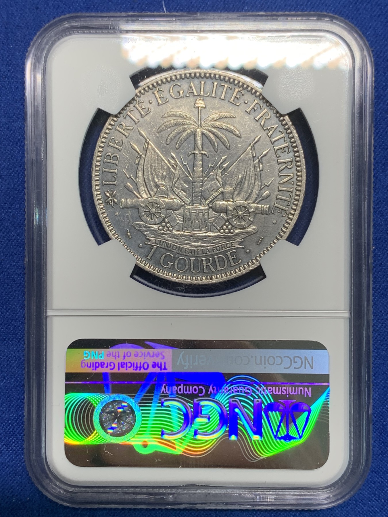 《竞宝斋》第242场-周日，周一 新年开场 (全场包邮) NGC UNC 海地共和国 1881年 女神1元大银币 国内不多见