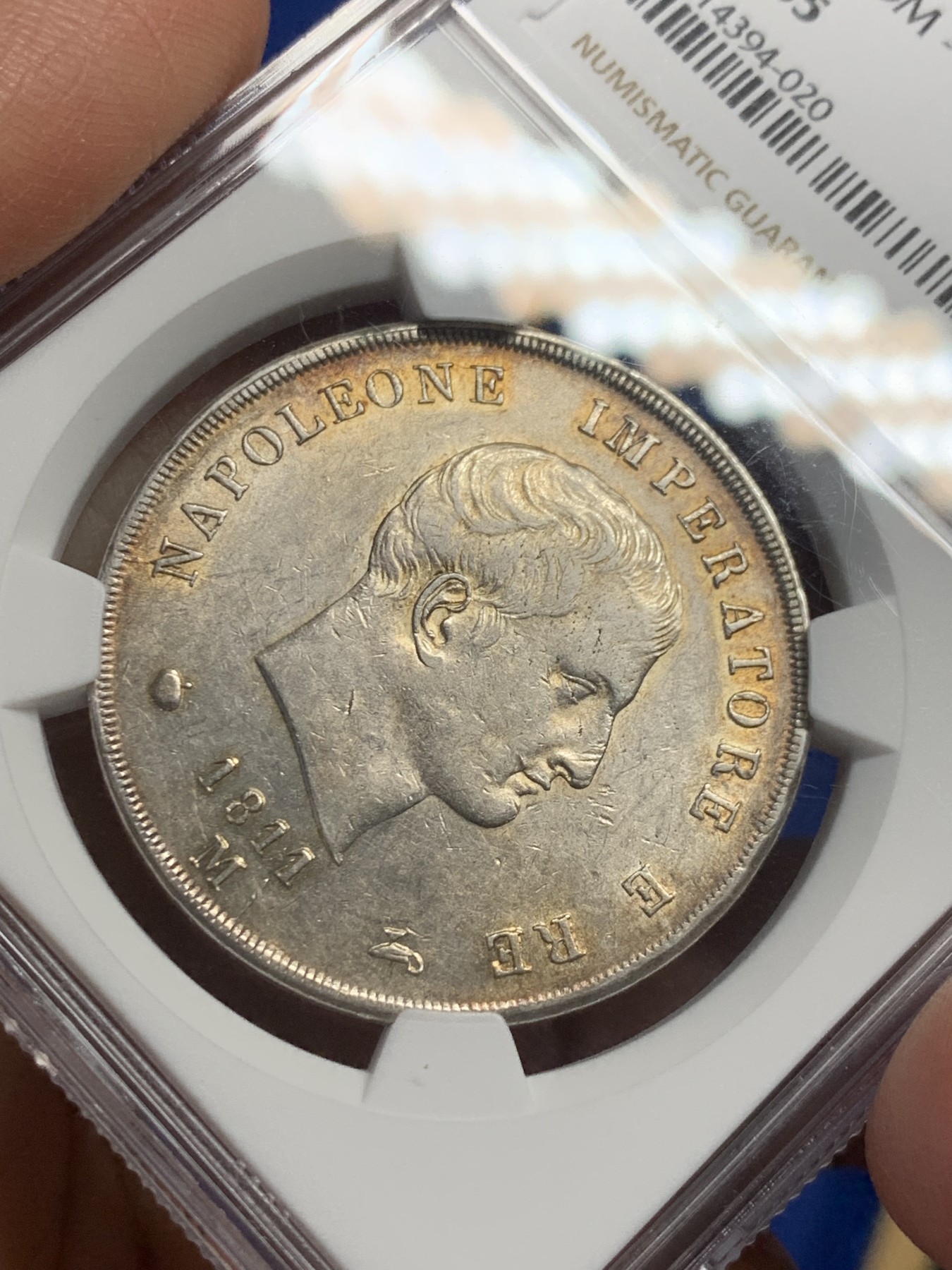 《竞宝斋》第242场-周日，周一 新年开场 (全场包邮) NGC AU55 意大利王国1811 拿破仑5里拉 拿破仑翻越阿尔卑斯山，战胜意大利，铸造的大银币！