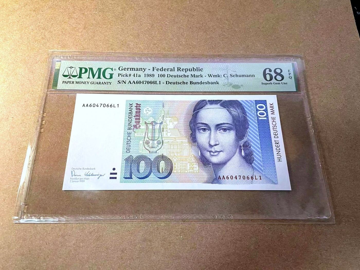 【Blue Auction】✨世界纸币精拍第437期【精】 【初版AA冠 66尾】德国 1989年100马克 克拉拉 PMG68EPQ 超高分