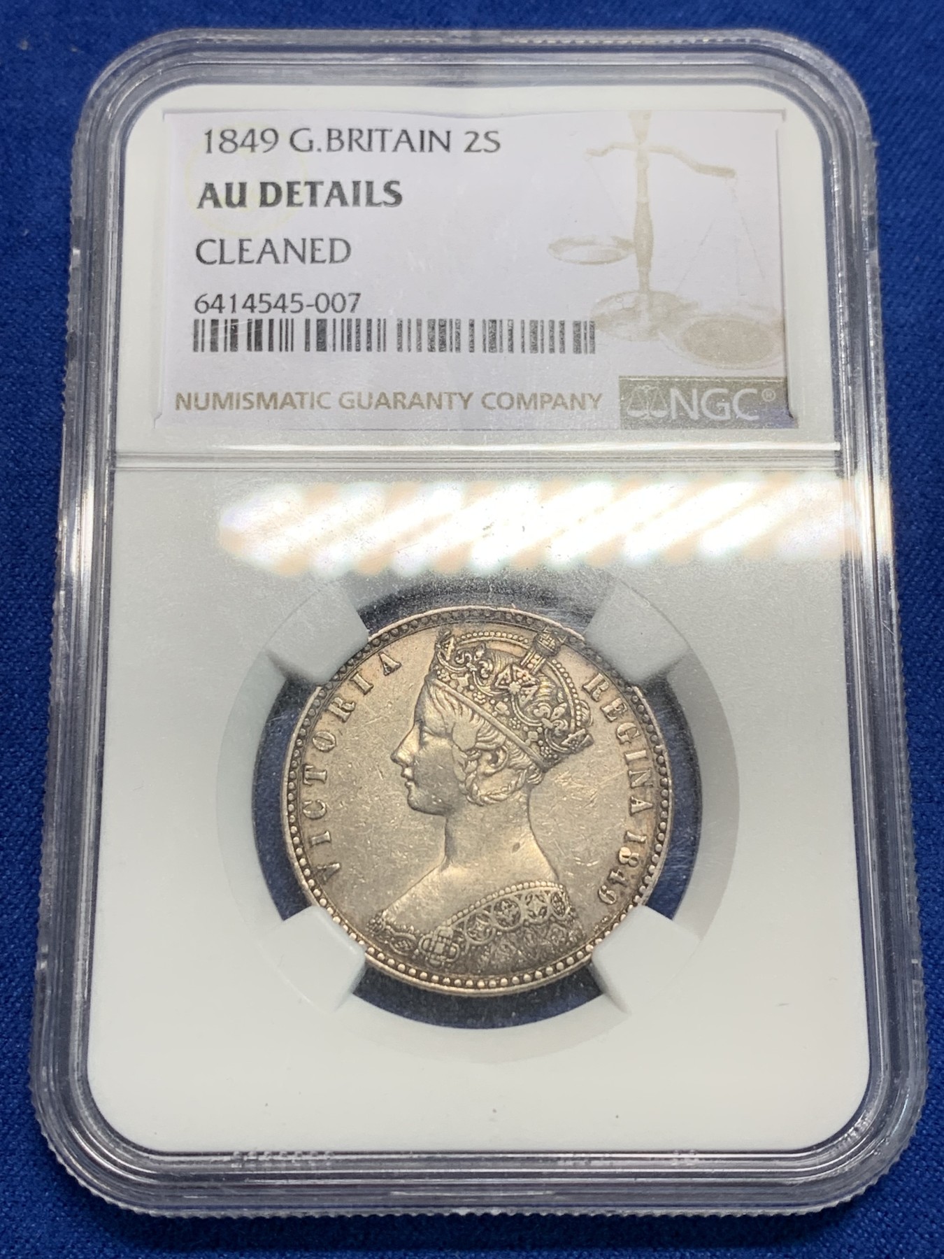 《竞宝斋》第242场-周日，周一 新年开场 (全场包邮) NGC AUD 英国1849年维多利亚2先令（无神弗洛林）银币