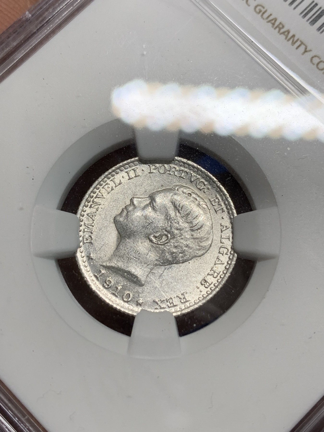 《竞宝斋》第242场-周日，周一 新年开场 (全场包邮) NGC MS61 葡萄牙 1910年 100瑞斯 银币