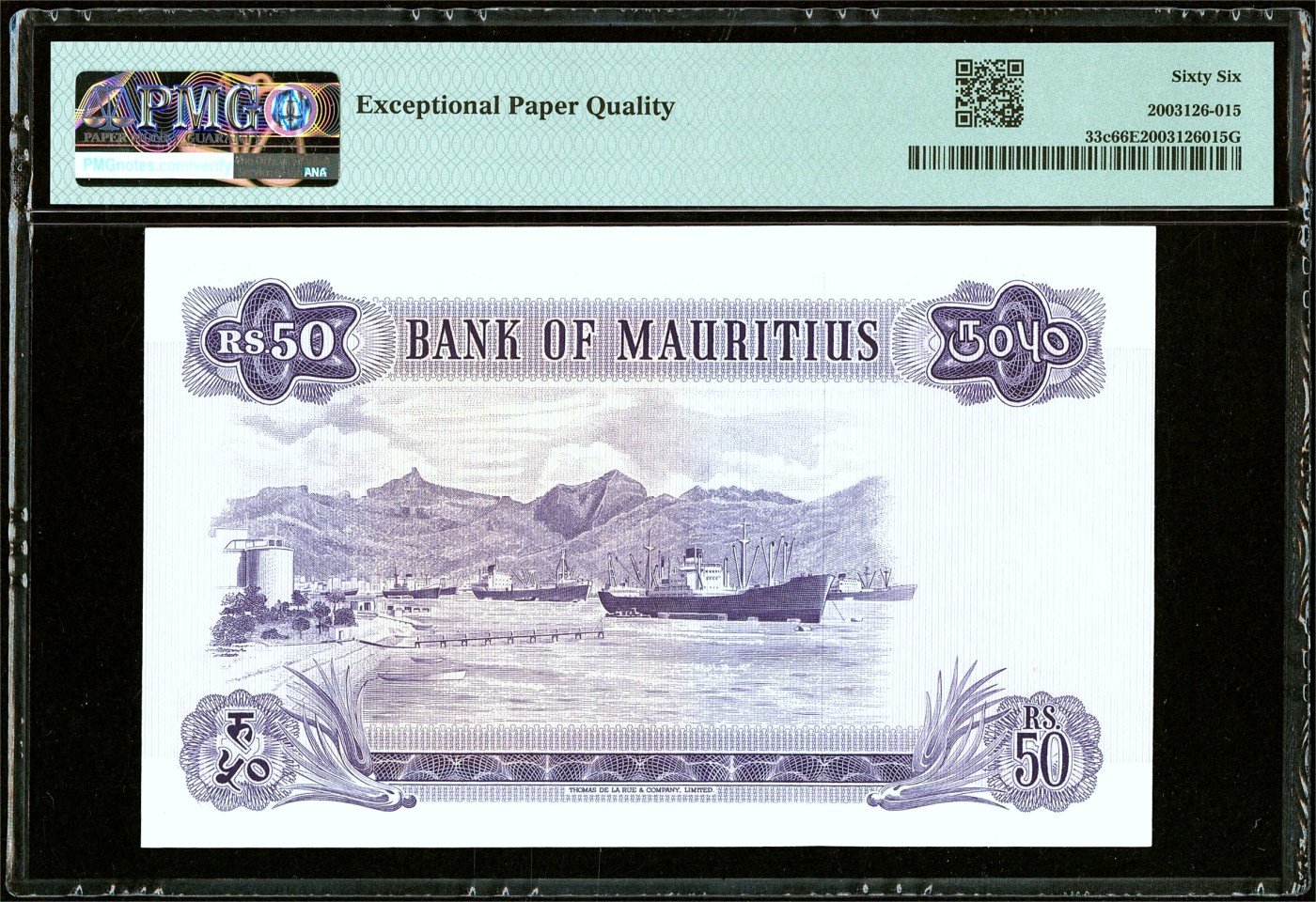 【Blue Auction】✨世界纸币精拍第437期【精】 毛里求斯 1967年50卢比 最高值 戎装女王 背面精美 PMG66EPQ 