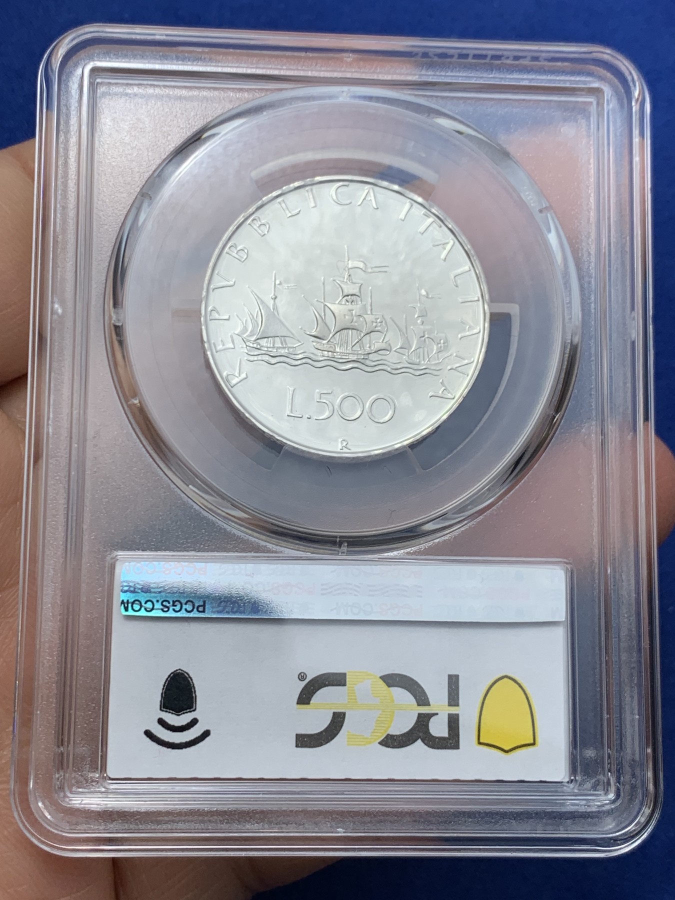 《竞宝斋》第242场-周日，周一 新年开场 (全场包邮) 季军分 PCGS-PR67DCAM 意大利 1985年 精制 帆船少女 500里拉 银币 首年发行 银光闪闪