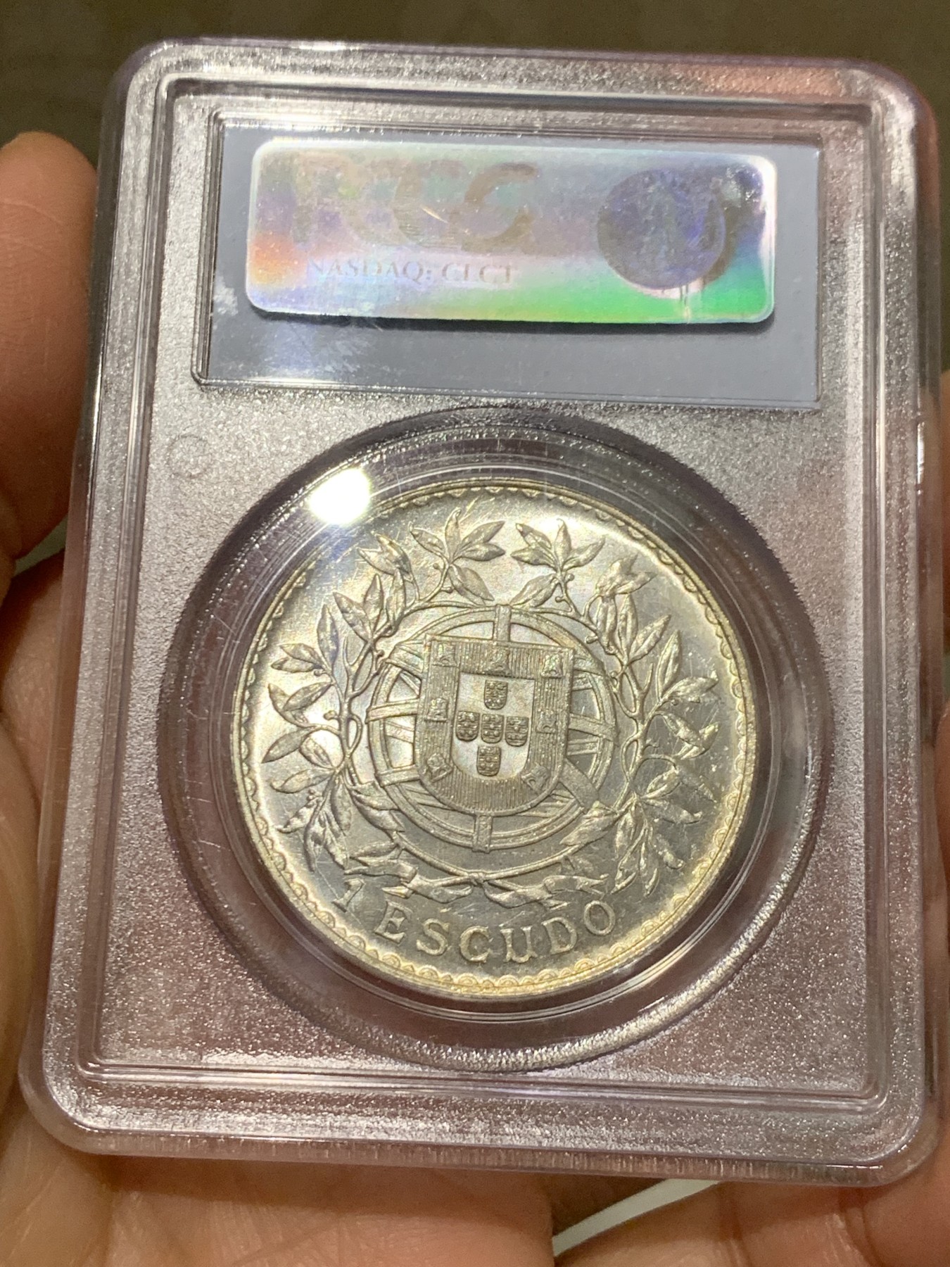 《竞宝斋》第242场-周日，周一 新年开场 (全场包邮) PCGS MS62 原光葡萄牙1916年女神1埃斯库多银币 PCGS早期白盒 状态很好