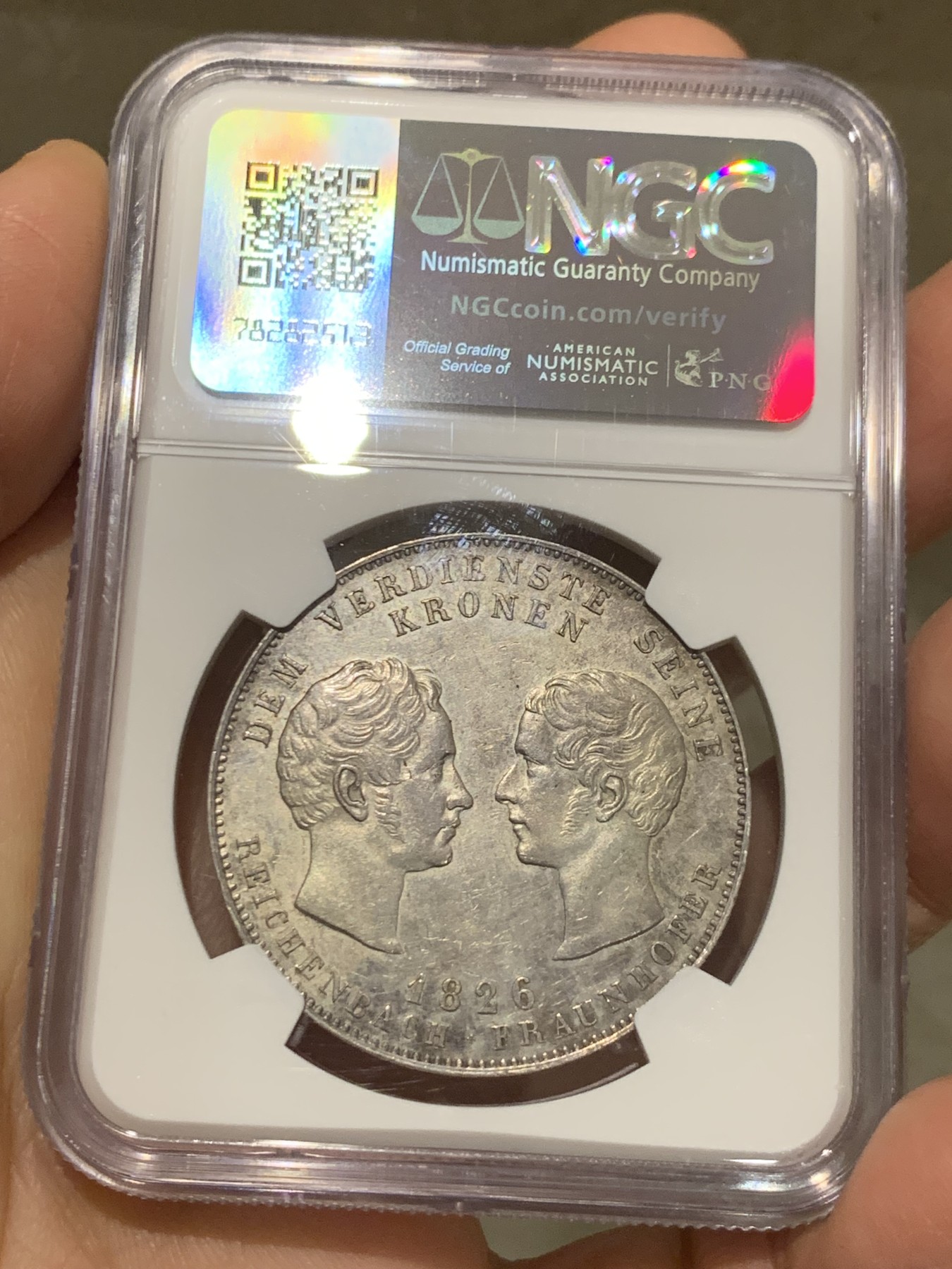 《竞宝斋》第242场-周日，周一 新年开场 (全场包邮) NGC UNC 德国 1826 巴伐利亚 赖兴巴赫和弗劳恩霍夫 泰勒大银币 底板光好带彩