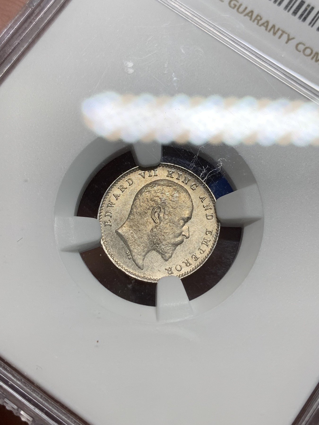 《竞宝斋》第242场-周日，周一 新年开场 (全场包邮) NGC MS63 英属印度1906年C版爱七2安娜银币 原卷拆评级