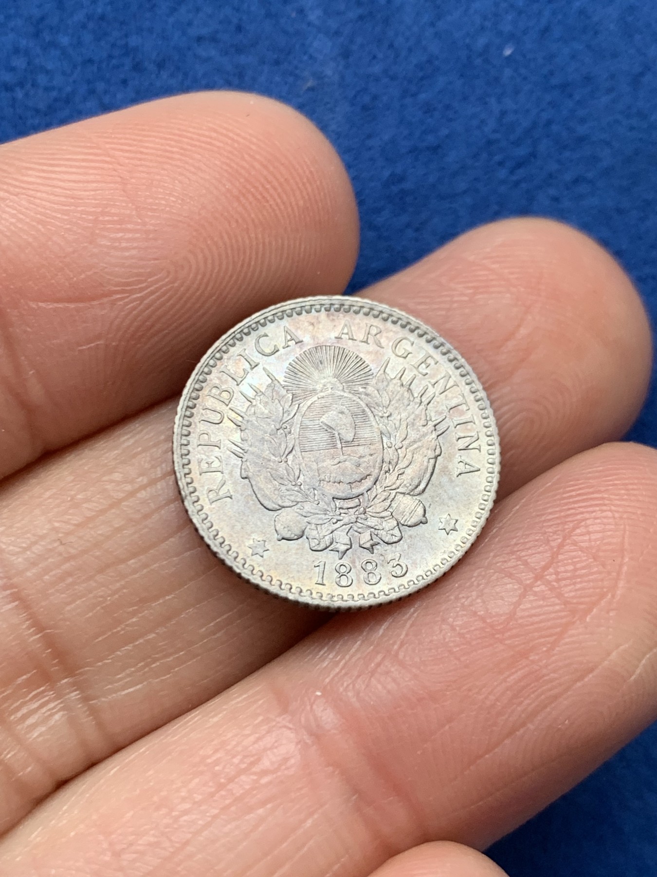 《竞宝斋》第242场-周日，周一 新年开场 (全场包邮) 1883年阿根廷10分小银币 底板带光细节好