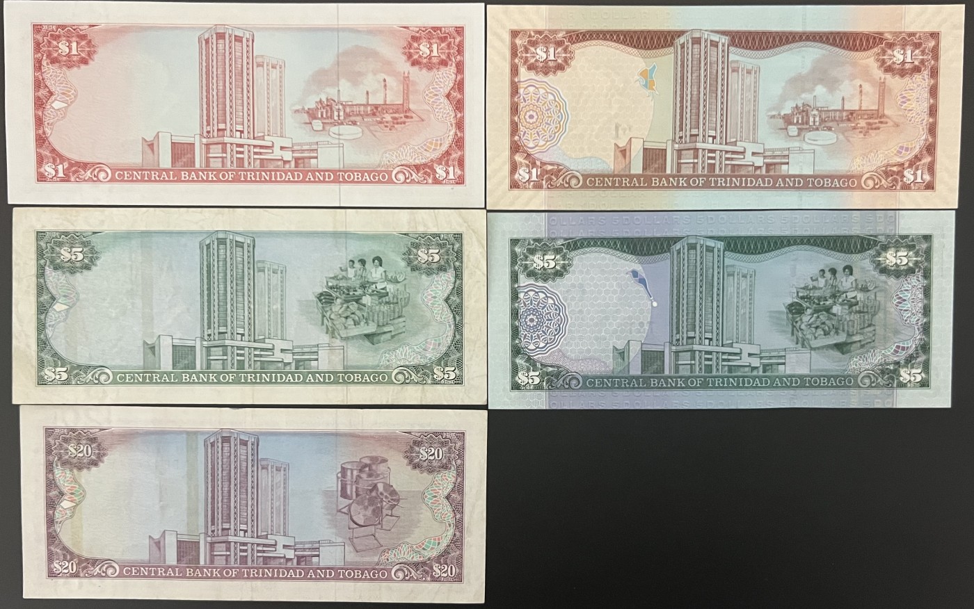 🌗乐淘淘世界纸币收藏拍卖 第42期 平价裸钞专场🌓 特立尼达和多巴哥纸币五张  1/5/20品相差 其余全新UNC