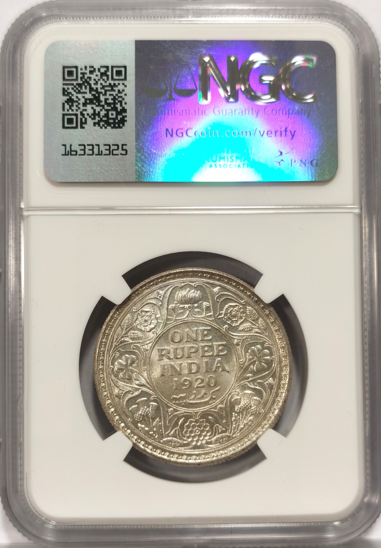 博洋堂世界钱币拍卖第066期（全场包邮） NGC MS63 英属印度1920年C版乔治五世1卢比银币
