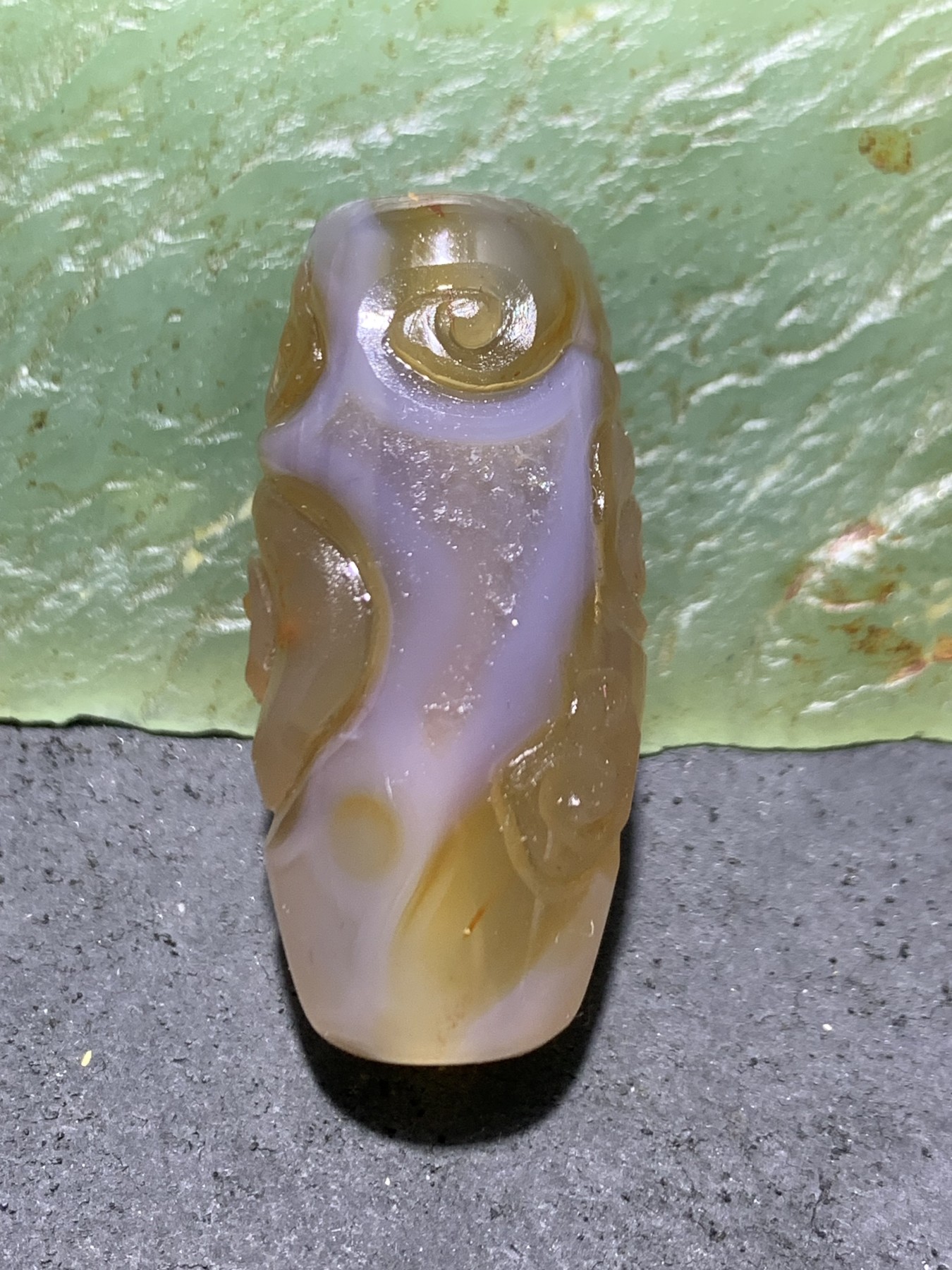 精美亚光高玉化冰飘巴西玛瑙手工俏色祥云桶珠一个！