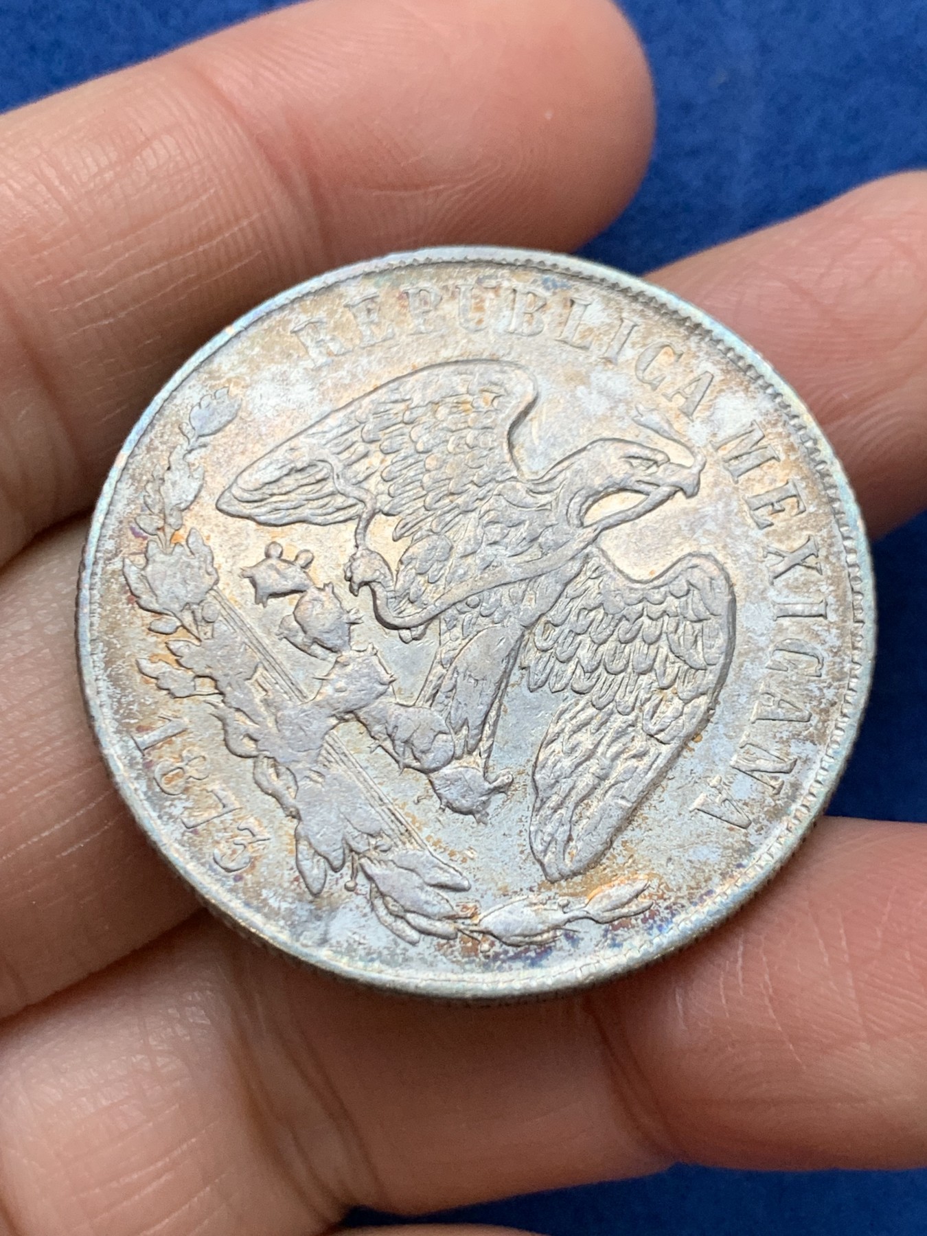 《竞宝斋》第242场-周日，周一 新年开场 (全场包邮) 西属墨西哥1873年天平鹰洋Go S 细节不错五彩包浆