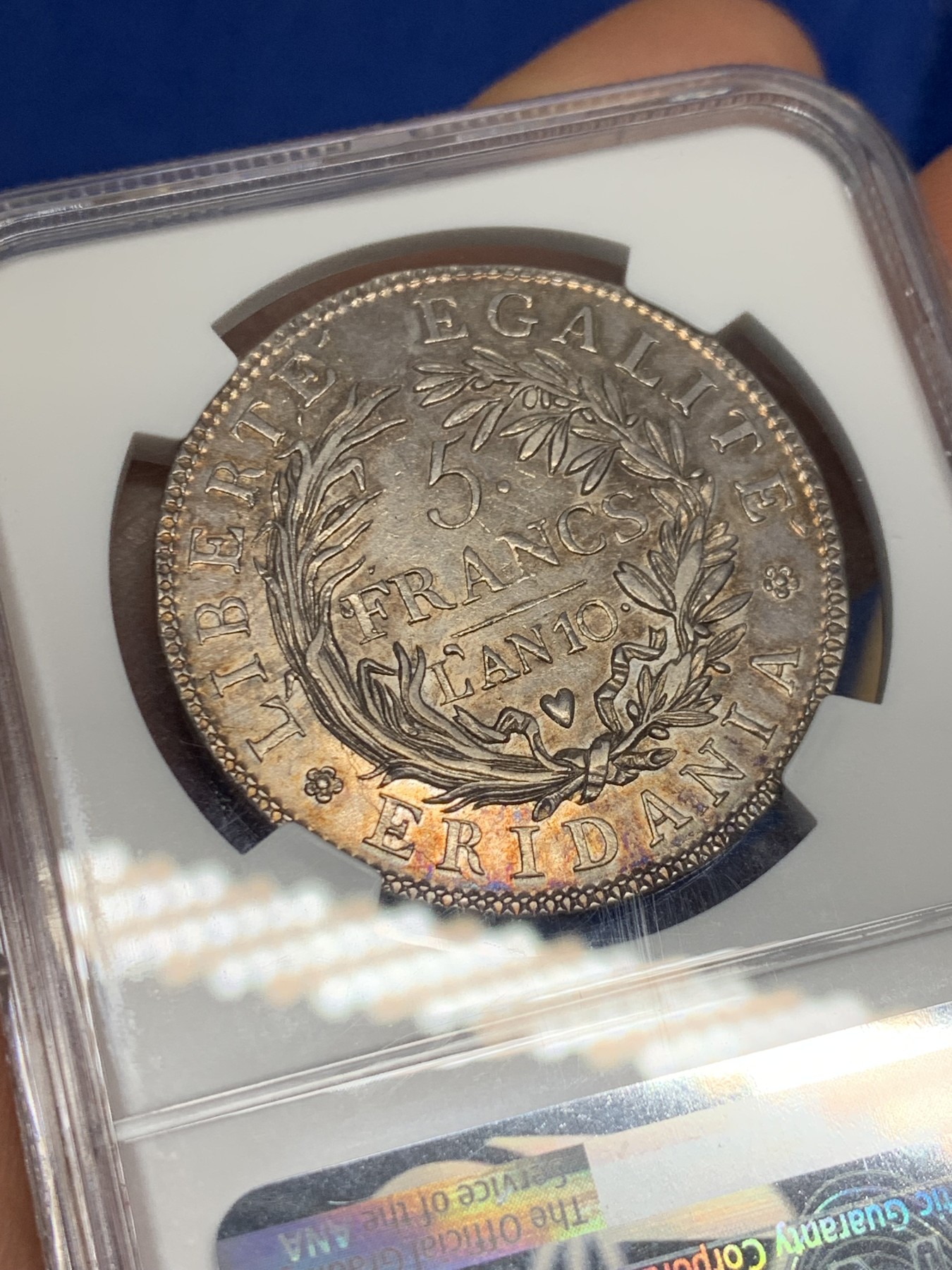 《竞宝斋》第242场-周日，周一 新年开场 (全场包邮) NGC AU58 意大利山南共和国十年 5法郎大银