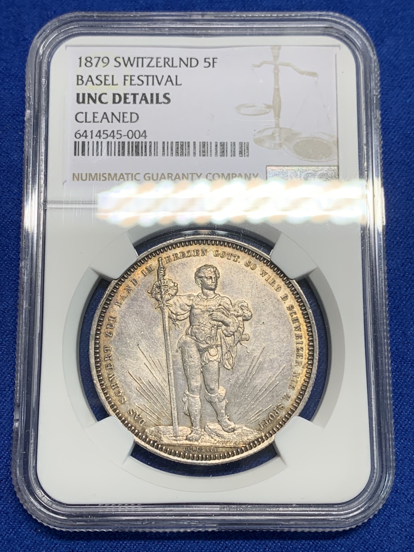 《竞宝斋》第242场-周日，周一 新年开场 (全场包邮) NGC UNC 瑞士1879年巴塞尔射击节5法郎大银币 热涨品种 发行量3万枚