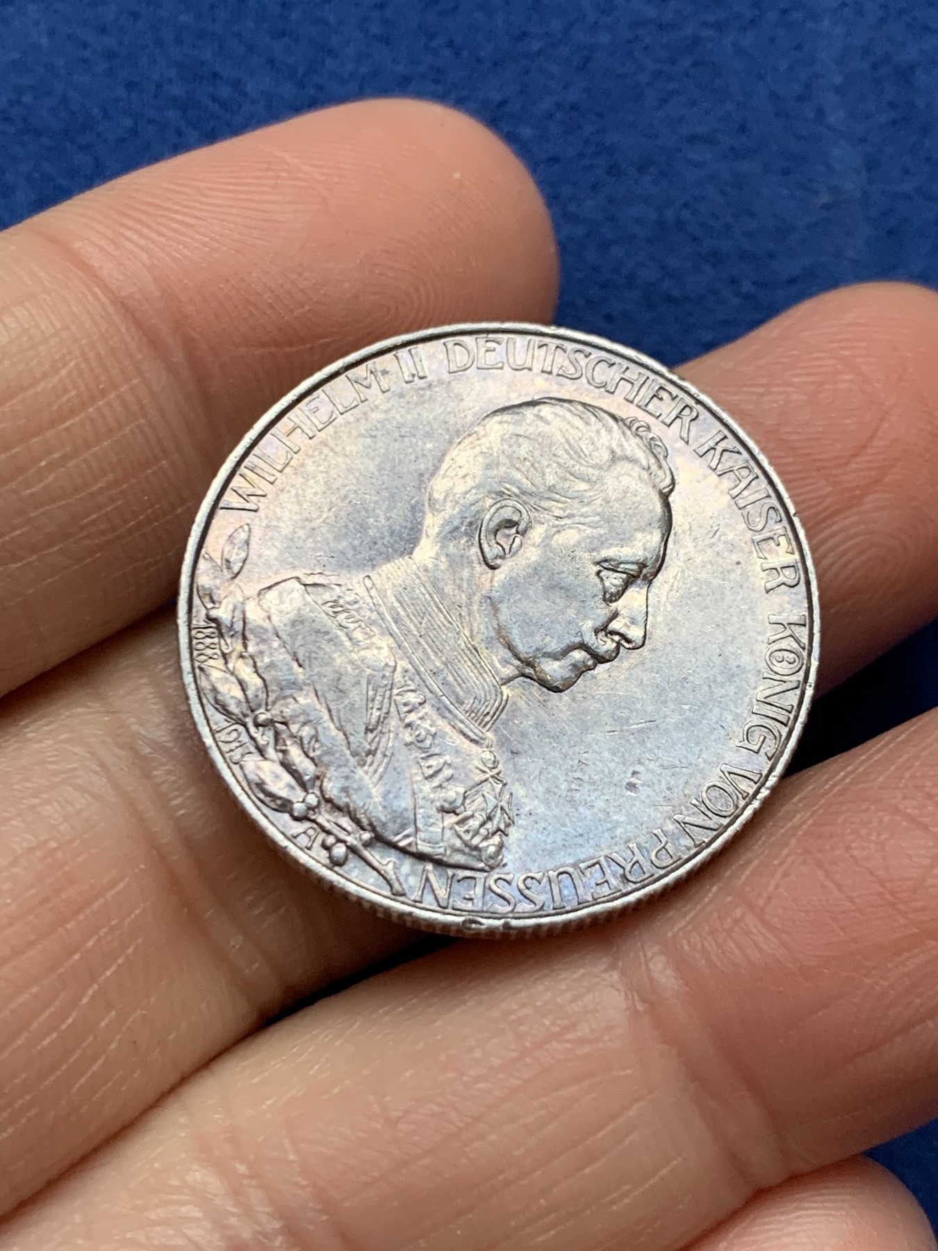 《竞宝斋》第242场-周日，周一 新年开场 (全场包邮) 德国普鲁士1913年威廉二世花枝2马克银币 老包浆背面光度好