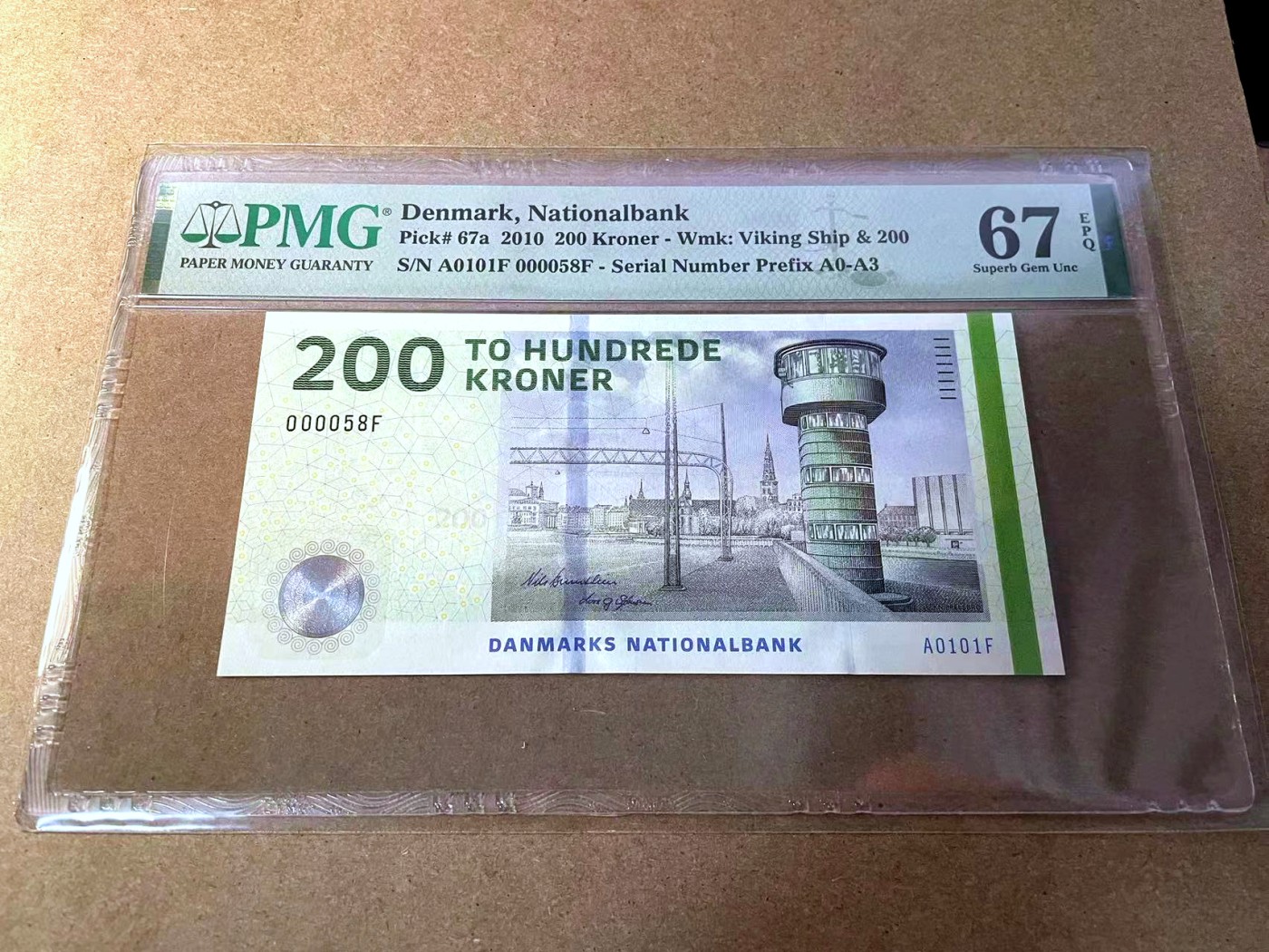 【Blue Auction】✨世界纸币精拍第437期【精】 【A0冠58小号】丹麦 2010年200克朗 PMG67EPQ 高分