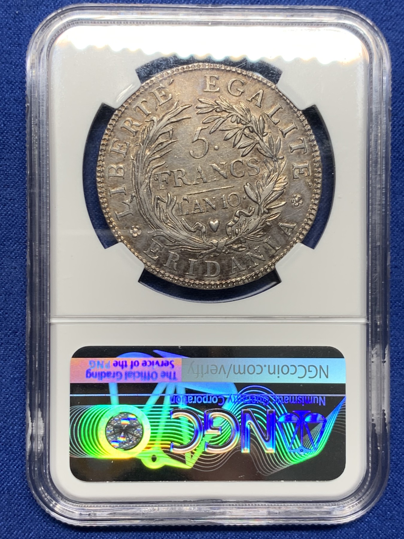 《竞宝斋》第242场-周日，周一 新年开场 (全场包邮) NGC AU58 意大利山南共和国十年 5法郎大银