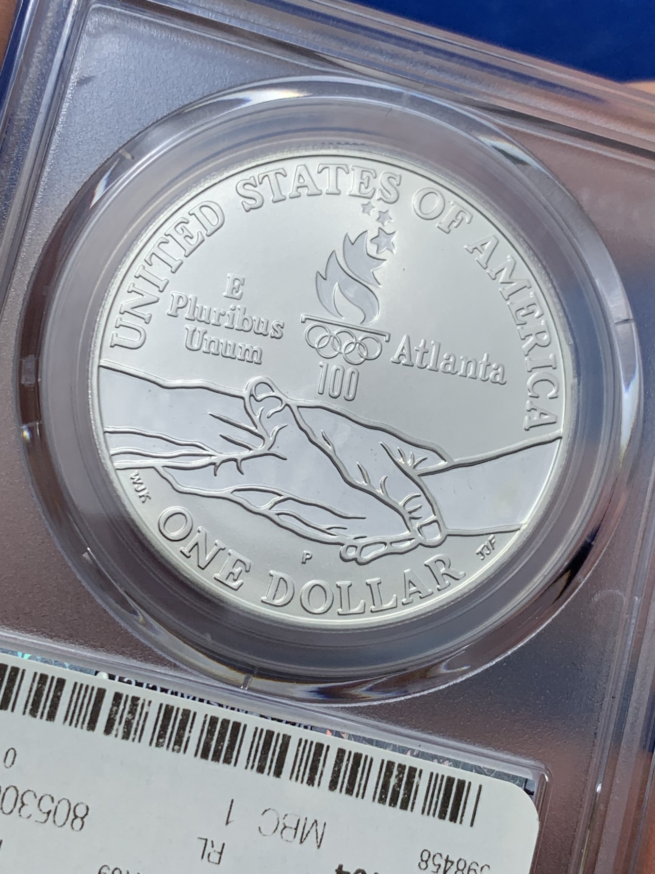 《竞宝斋》第242场-周日，周一 新年开场 (全场包邮) PCGS PR69DC 美国1995年P版残奥盲跑1美元大银币 带奥运标签