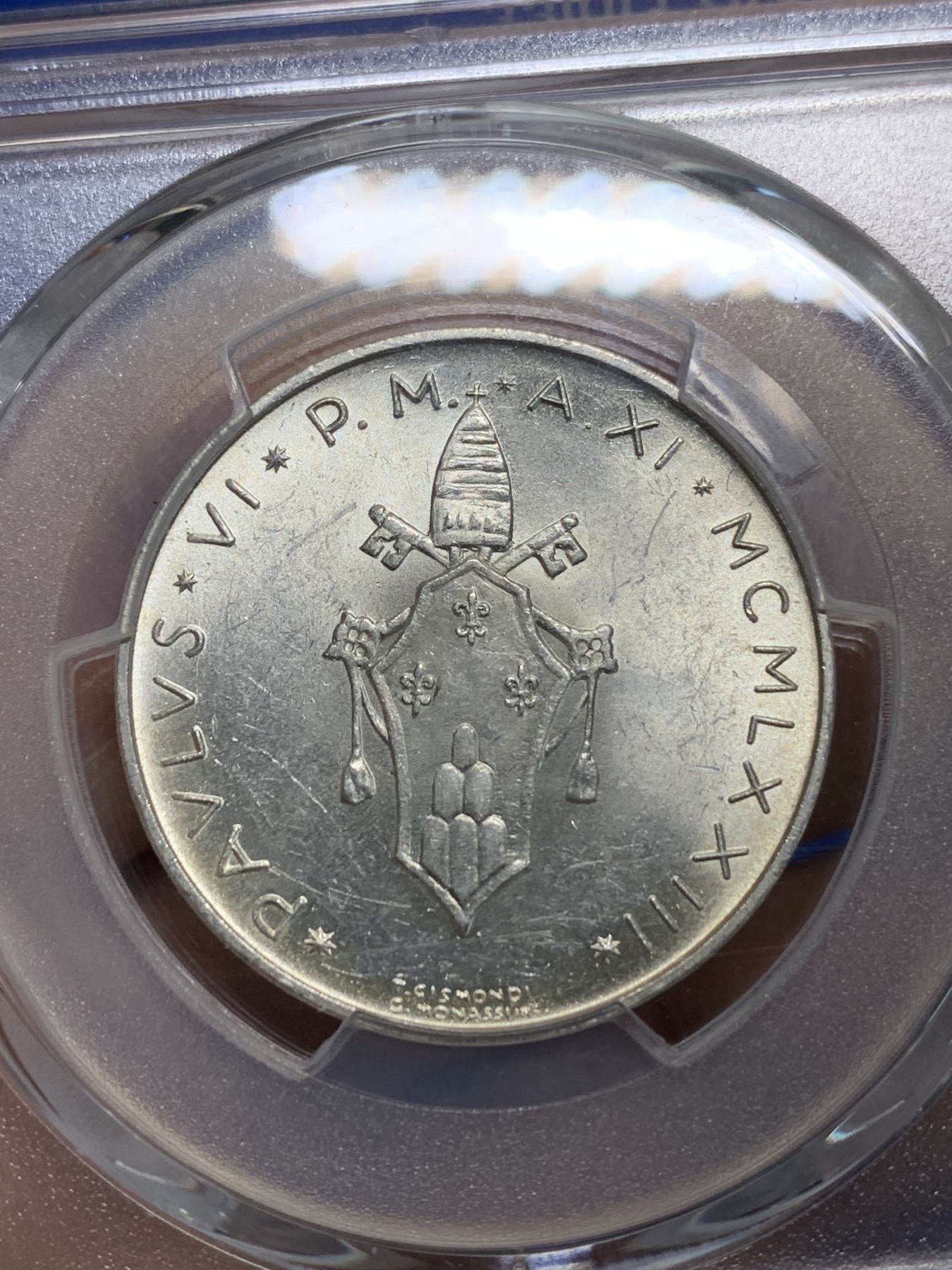 《竞宝斋》第242场-周日，周一 新年开场 (全场包邮) PCGS MS64 梵蒂冈1973年500里拉银币 漂亮葡萄图案