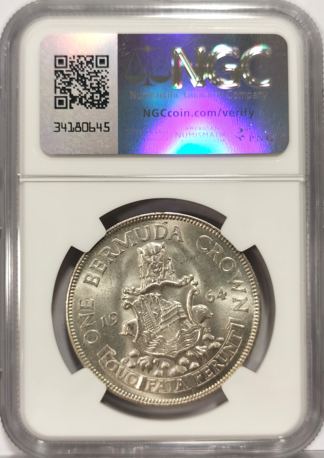 博洋堂世界钱币拍卖第066期（全场包邮） NGC MS65 英属百慕大1964年伊丽莎白二世1克朗银币，收藏级分数