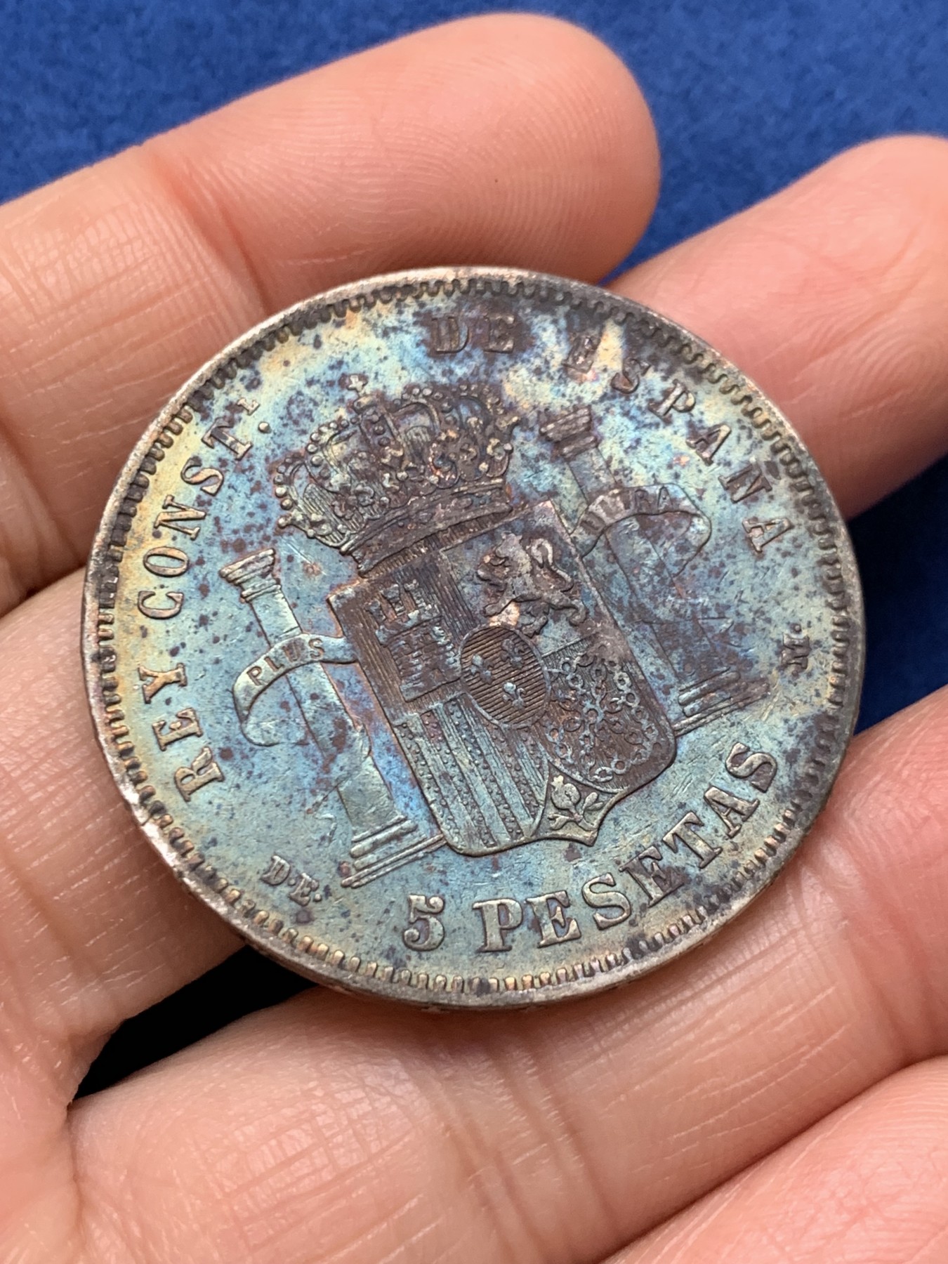 《竞宝斋》第242场-周日，周一 新年开场 (全场包邮) 西班牙1878阿方索十二世5比塞塔银币