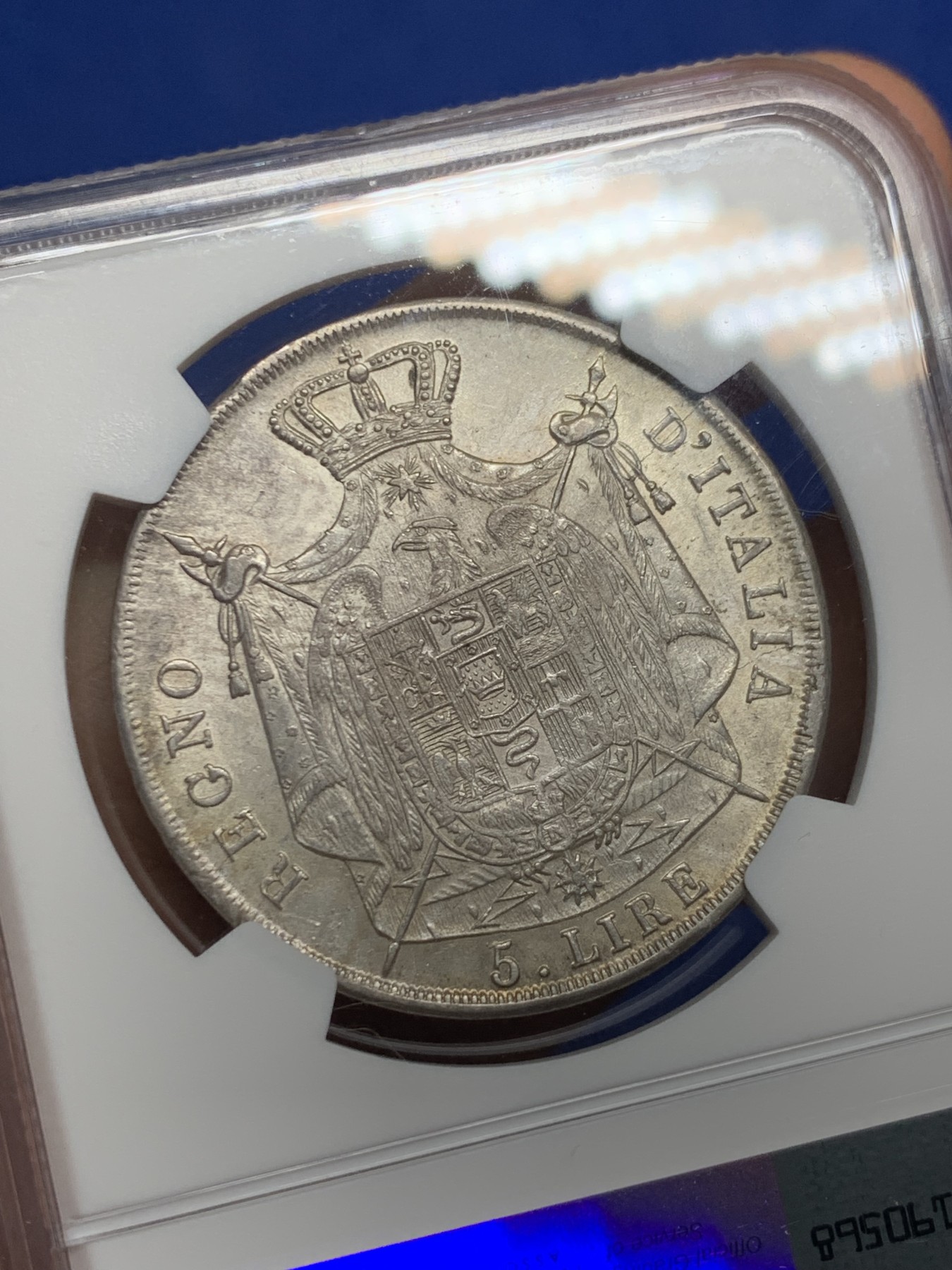 《竞宝斋》第242场-周日，周一 新年开场 (全场包邮) NGC AU55 意大利王国1811 拿破仑5里拉 拿破仑翻越阿尔卑斯山，战胜意大利，铸造的大银币！