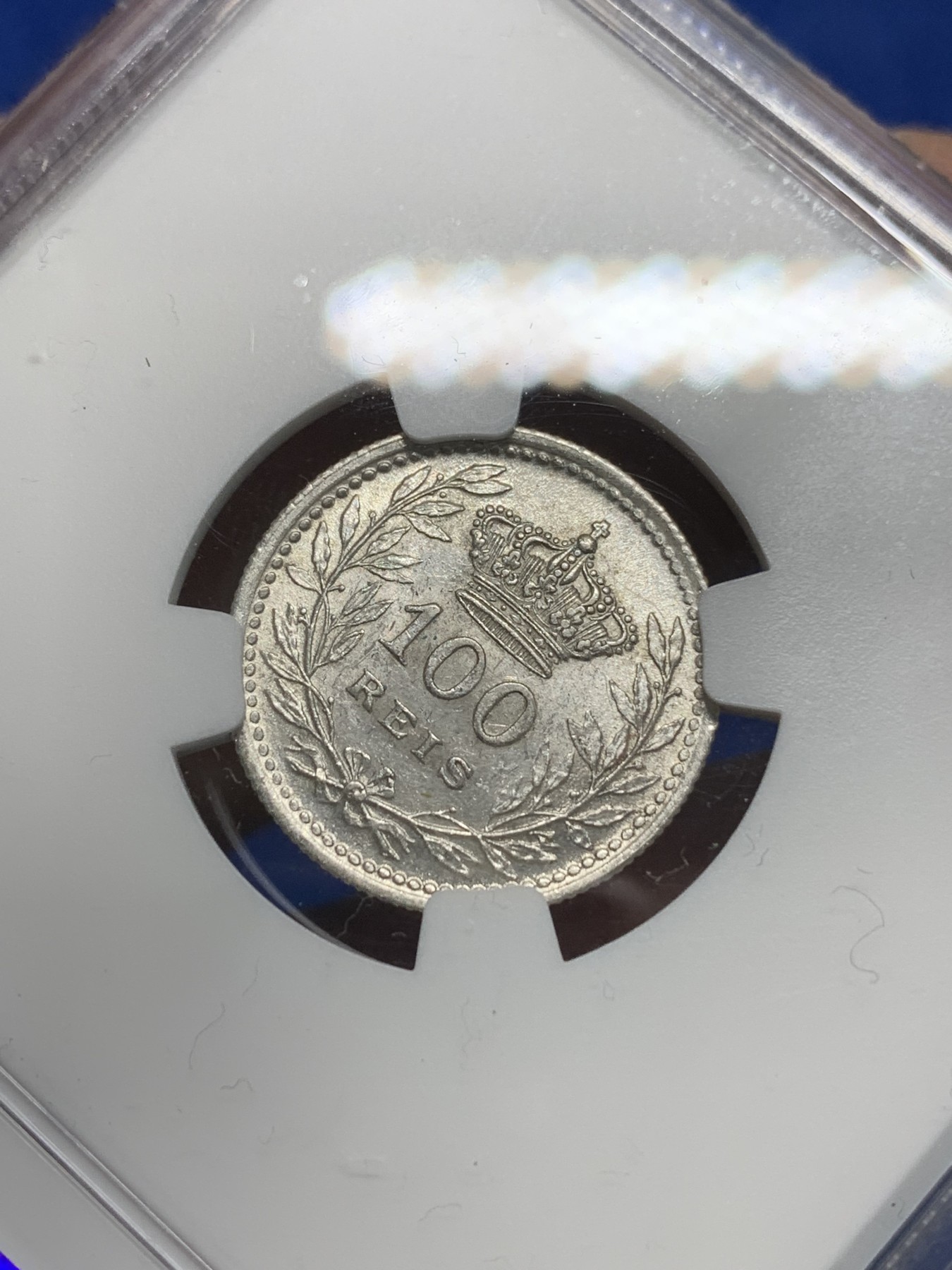 《竞宝斋》第242场-周日，周一 新年开场 (全场包邮) NGC MS61 葡萄牙 1910年 100瑞斯 银币