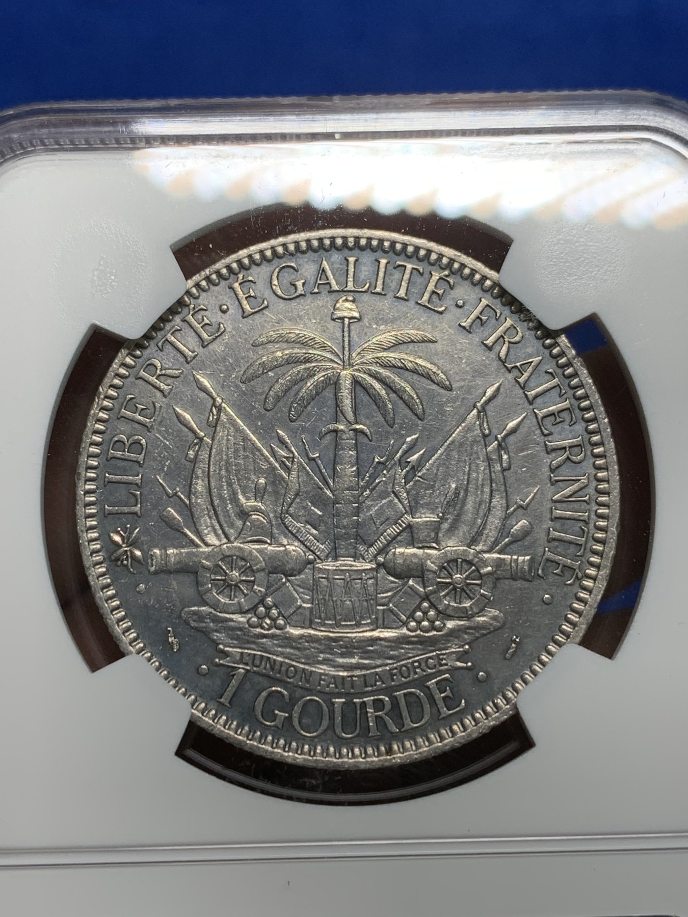 《竞宝斋》第242场-周日，周一 新年开场 (全场包邮) NGC UNC 海地共和国 1881年 女神1元大银币 国内不多见