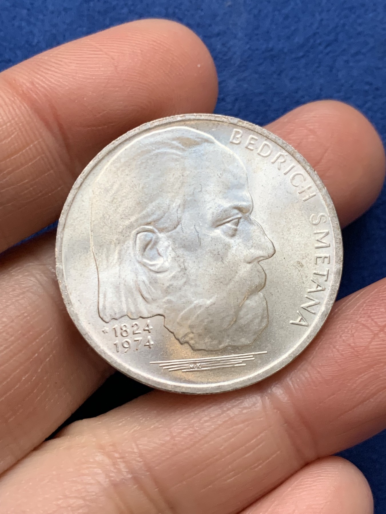 《竞宝斋》第242场-周日，周一 新年开场 (全场包邮) 1974年捷克斯洛伐克音乐家斯美塔那诞辰一百周年银币