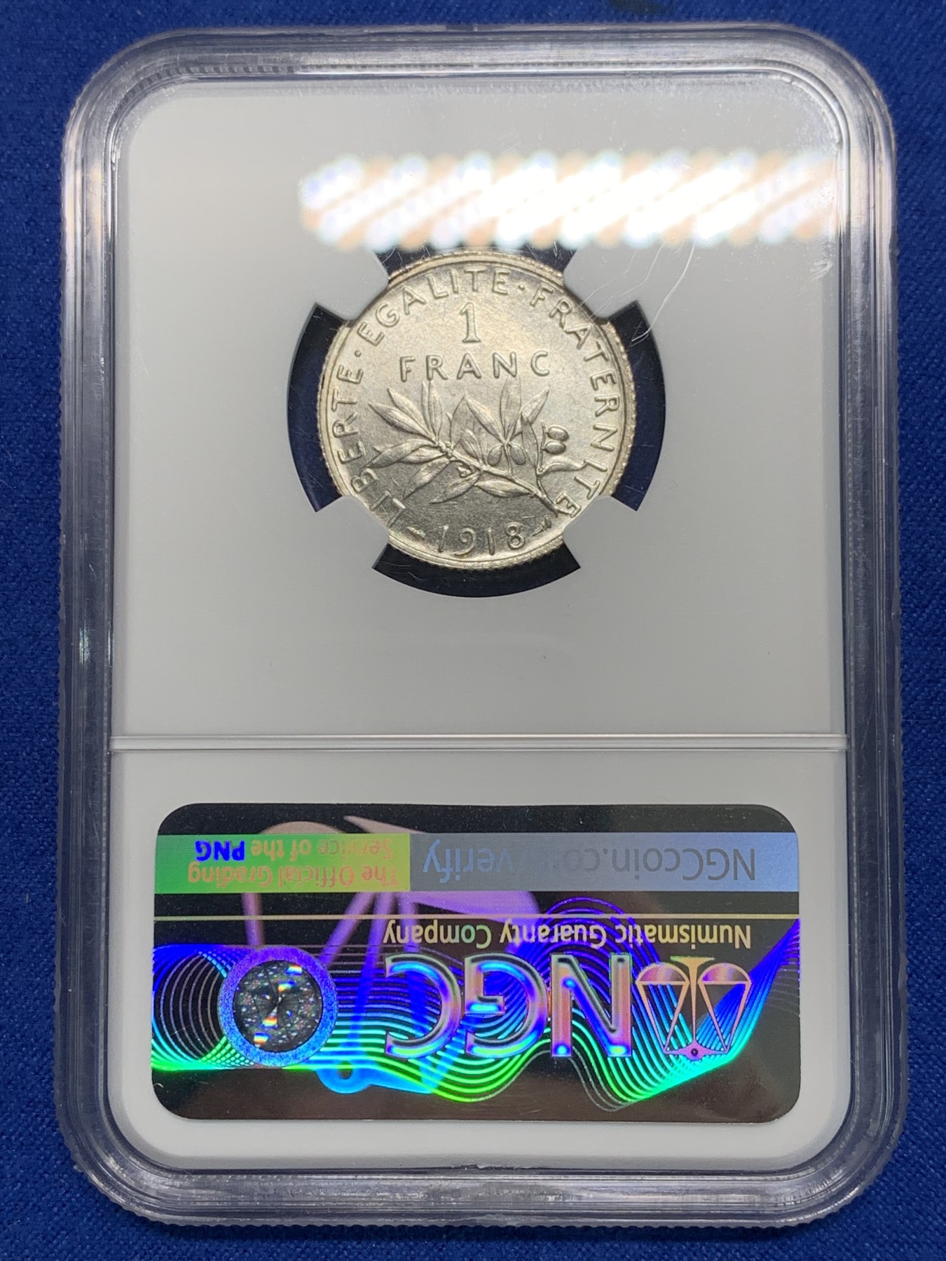 《竞宝斋》第242场-周日，周一 新年开场 (全场包邮) NGC MS64 法国1918年播种女神1法郎银币