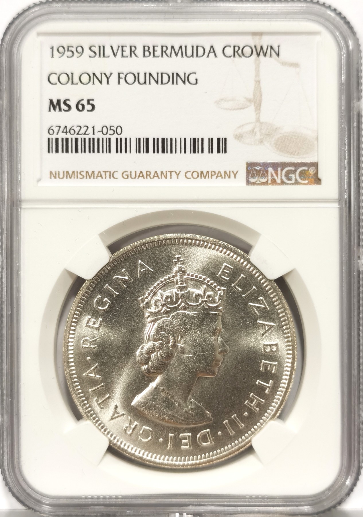 博洋堂世界钱币拍卖第066期（全场包邮） NGC MS65 英属百慕大1959年伊丽莎白二世1克朗银币，殖民地发现350周年纪念，原卷出品