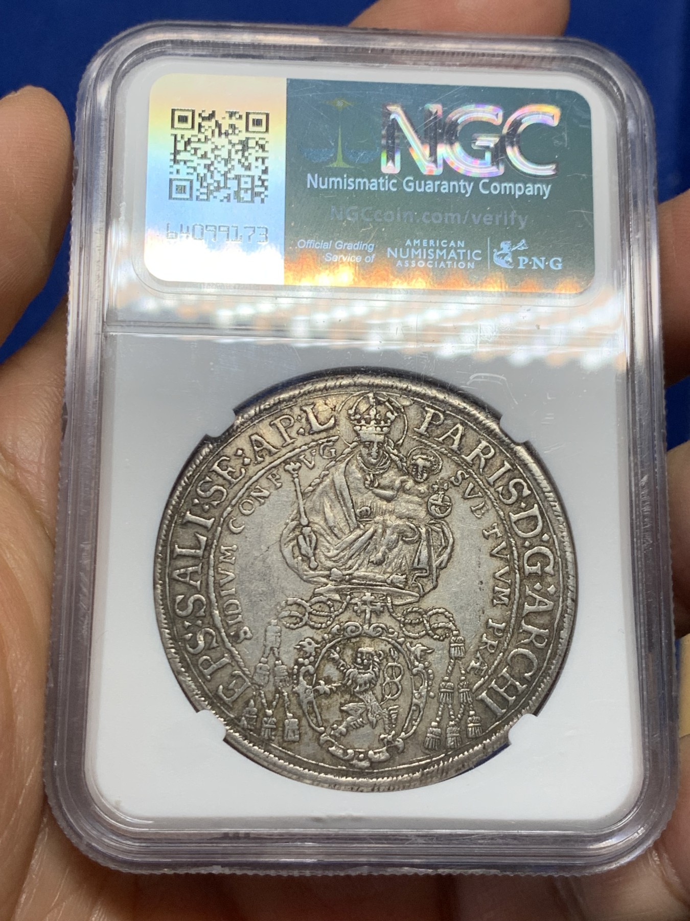 《竞宝斋》第242场-周日，周一 新年开场 (全场包邮) NGC-AU53 神罗奥地利萨尔茨堡1644年主教泰勒 天使抱婴手工打制大银币