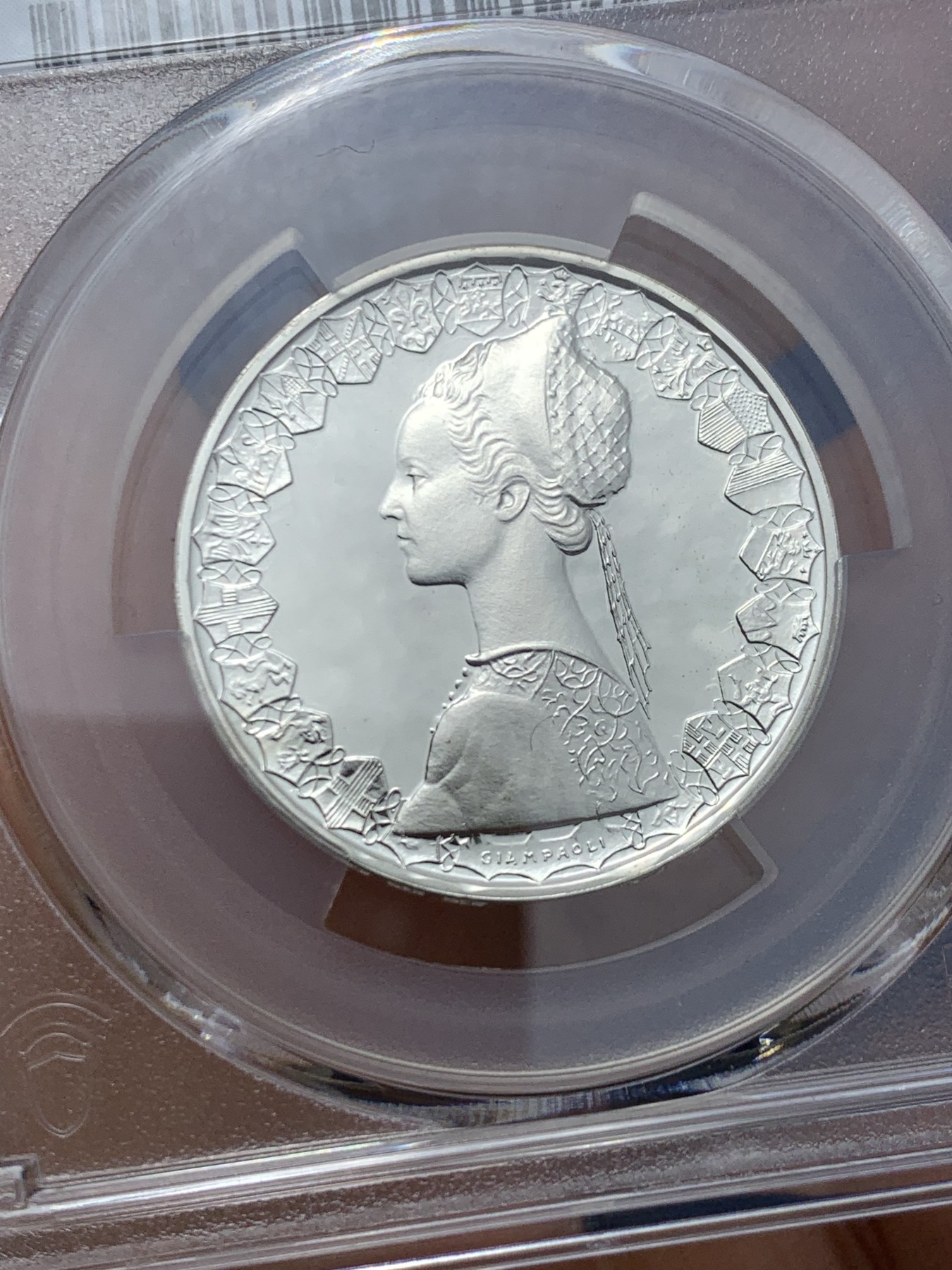 《竞宝斋》第242场-周日，周一 新年开场 (全场包邮) 季军分 PCGS-PR67DCAM 意大利 1985年 精制 帆船少女 500里拉 银币 首年发行 银光闪闪