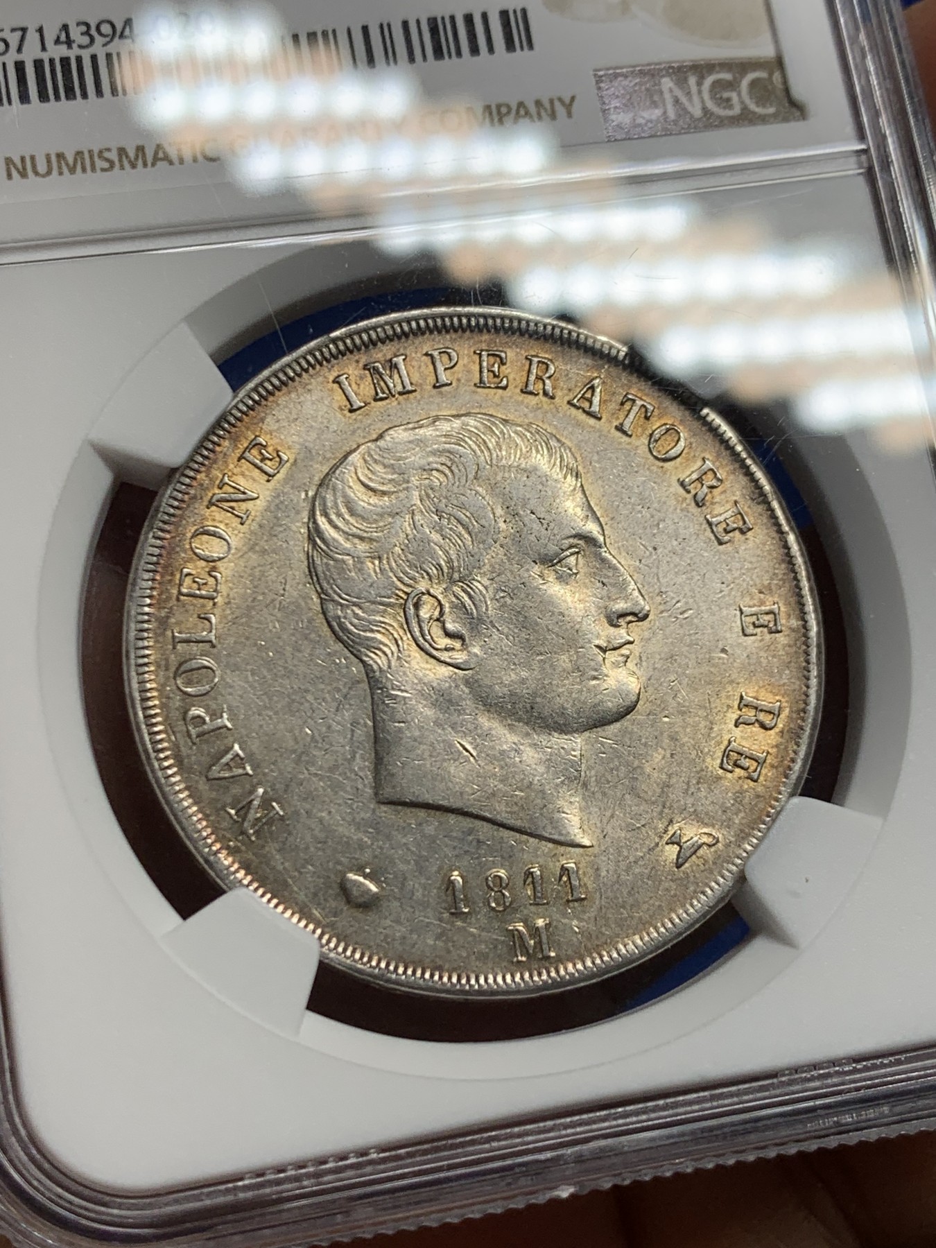 《竞宝斋》第242场-周日，周一 新年开场 (全场包邮) NGC AU55 意大利王国1811 拿破仑5里拉 拿破仑翻越阿尔卑斯山，战胜意大利，铸造的大银币！