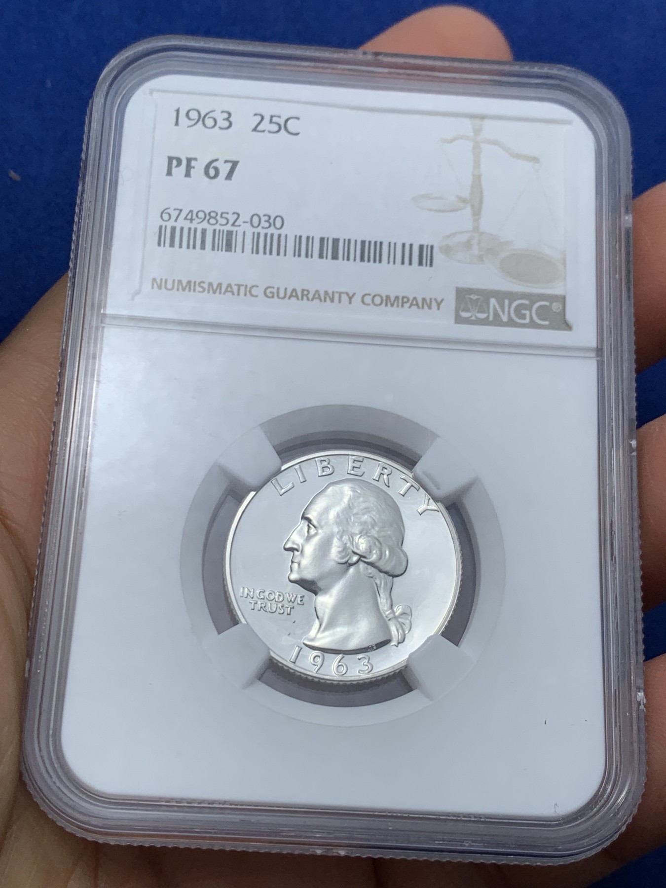 《竞宝斋》第242场-周日，周一 新年开场 (全场包邮) NGC PF67 美国1963年华盛顿25分银币 少见精制版本 67分高分