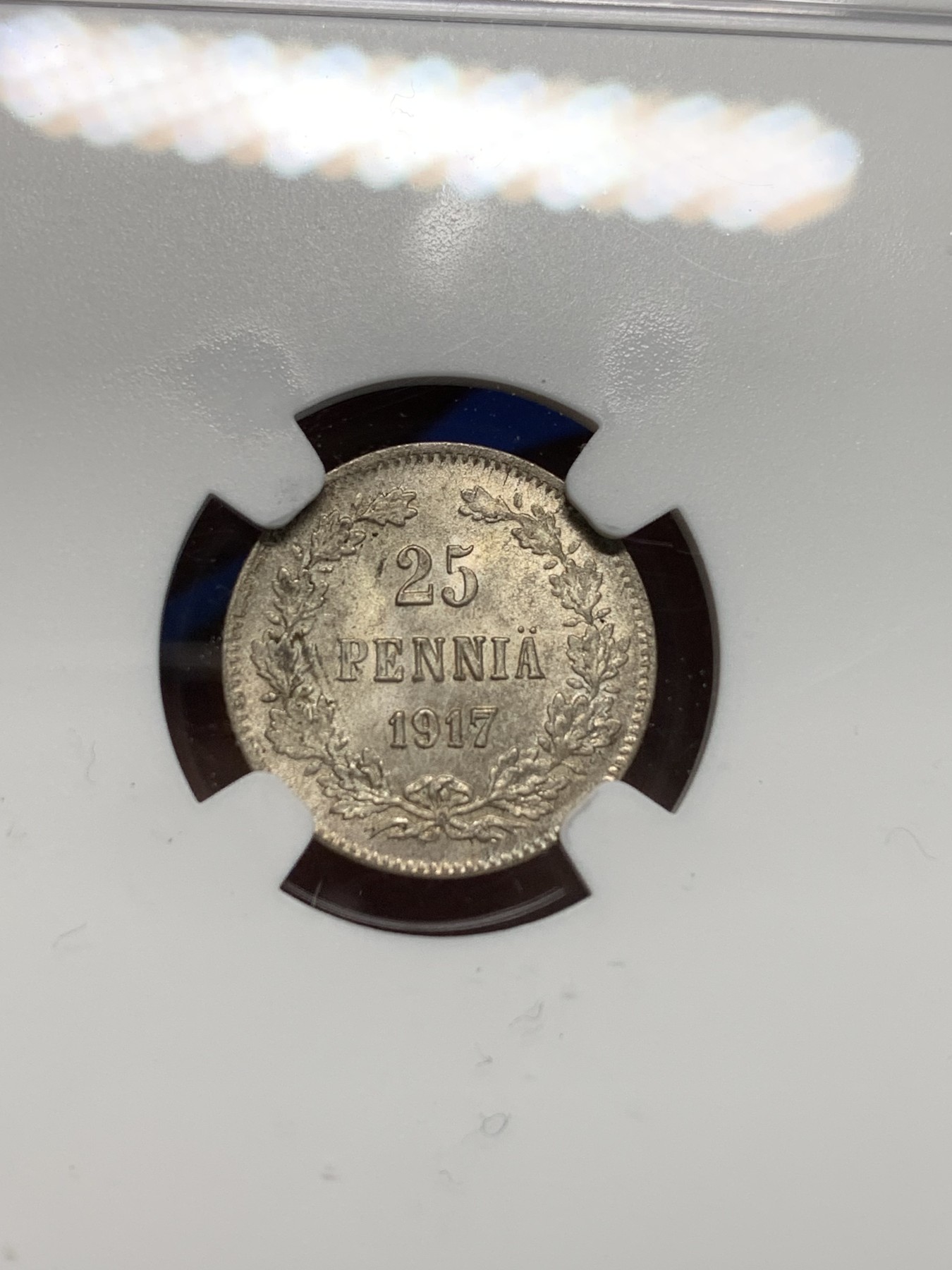 《竞宝斋》第242场-周日，周一 新年开场 (全场包邮) NGC MS65 俄占芬兰1917年25盆尼小银币