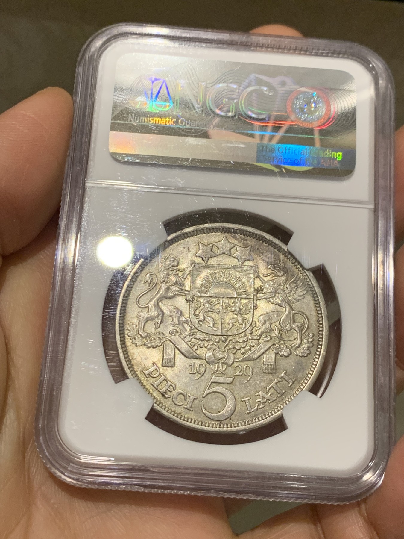 《竞宝斋》第242场-周日，周一 新年开场 (全场包邮) NGC MS63+ 拉脱维亚1929年首年谷物女神5拉特大银币 小特年 带加号的不多