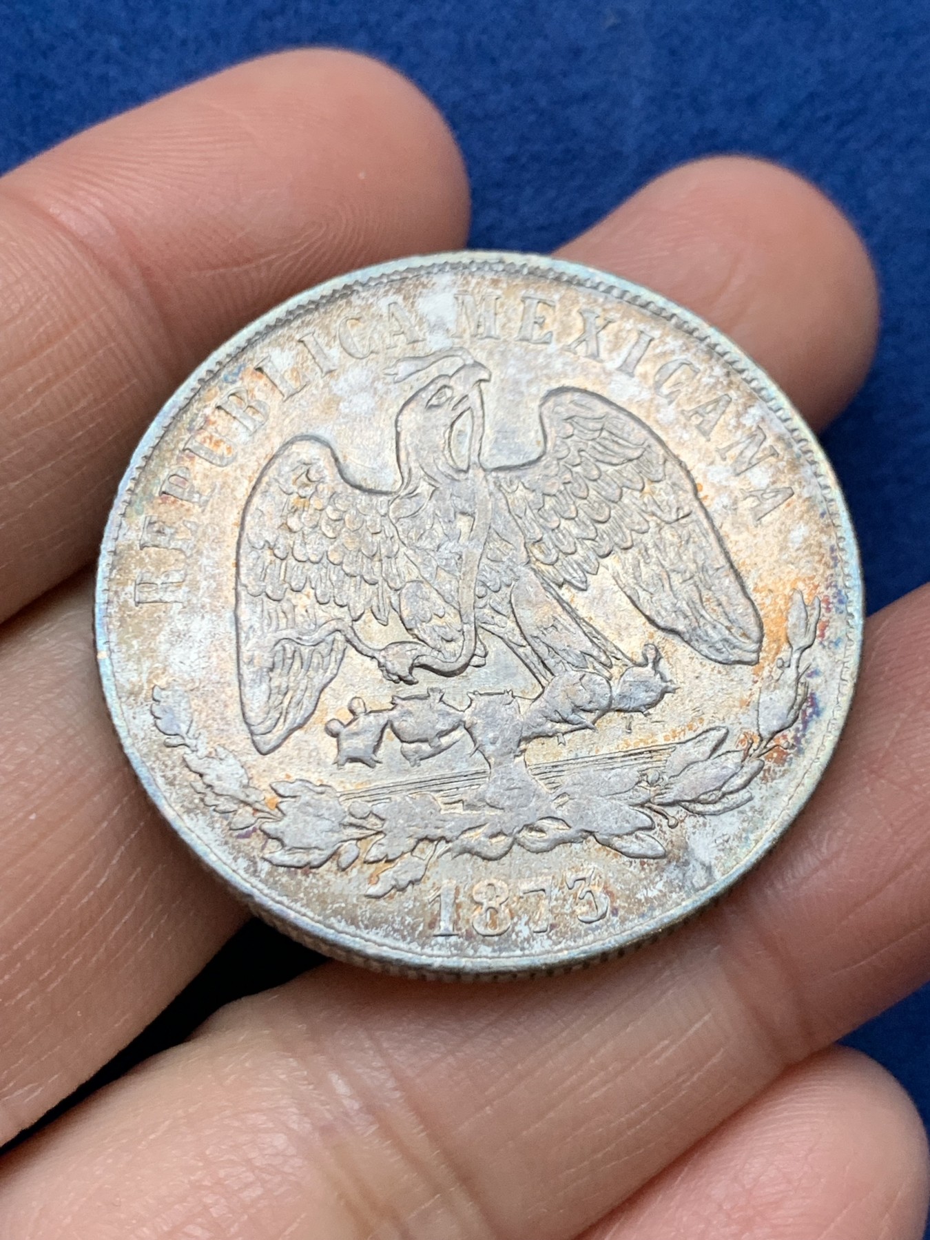 《竞宝斋》第242场-周日，周一 新年开场 (全场包邮) 西属墨西哥1873年天平鹰洋Go S 细节不错五彩包浆