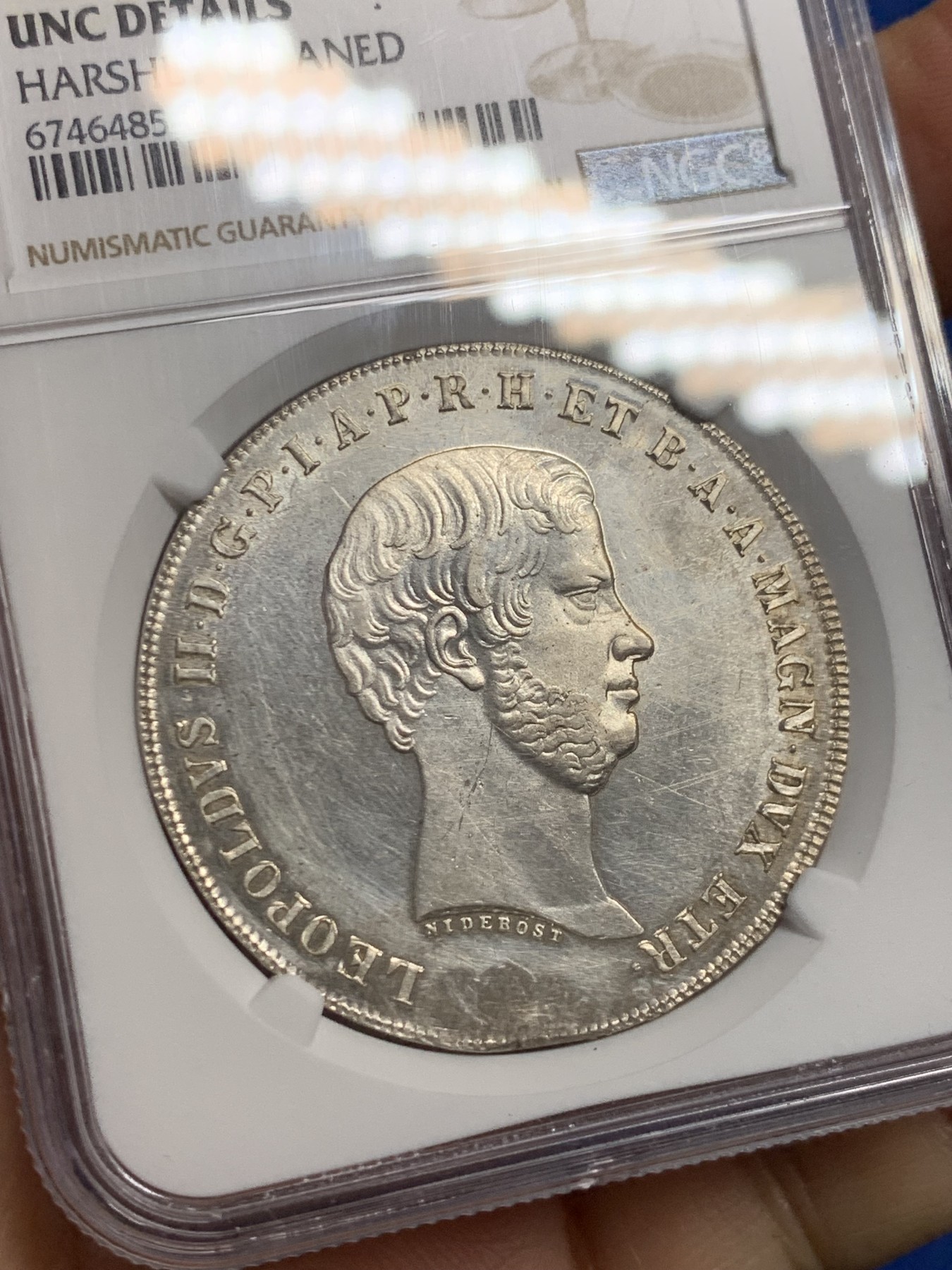 《竞宝斋》第242场-周日，周一 新年开场 (全场包邮) NGC UNC 意大利1858年托斯卡纳4FIOR银币 细节好