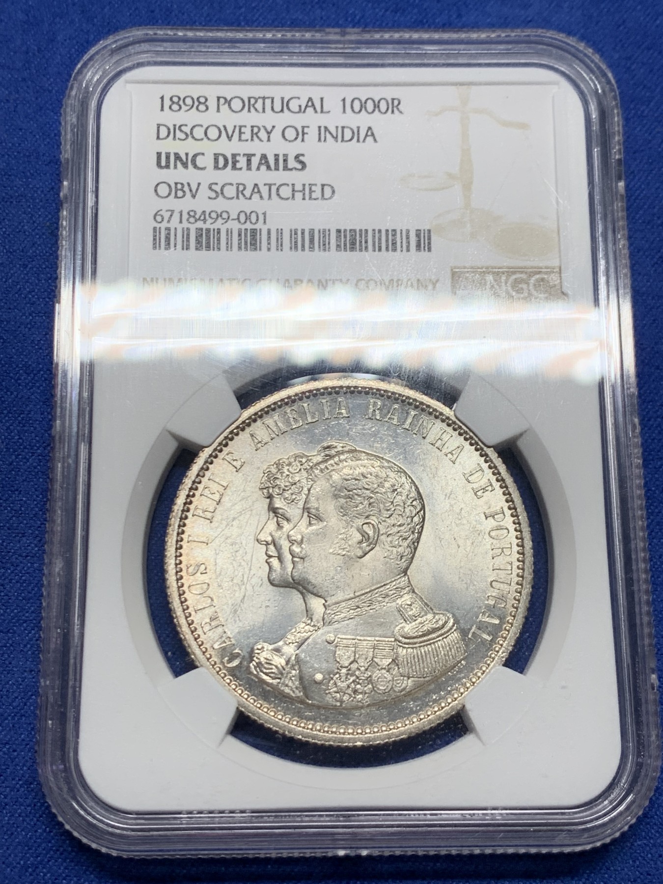 《竞宝斋》第242场-周日，周一 新年开场 (全场包邮) NGC UNC 葡萄牙1898年发现印度戎装版1000瑞斯大银币