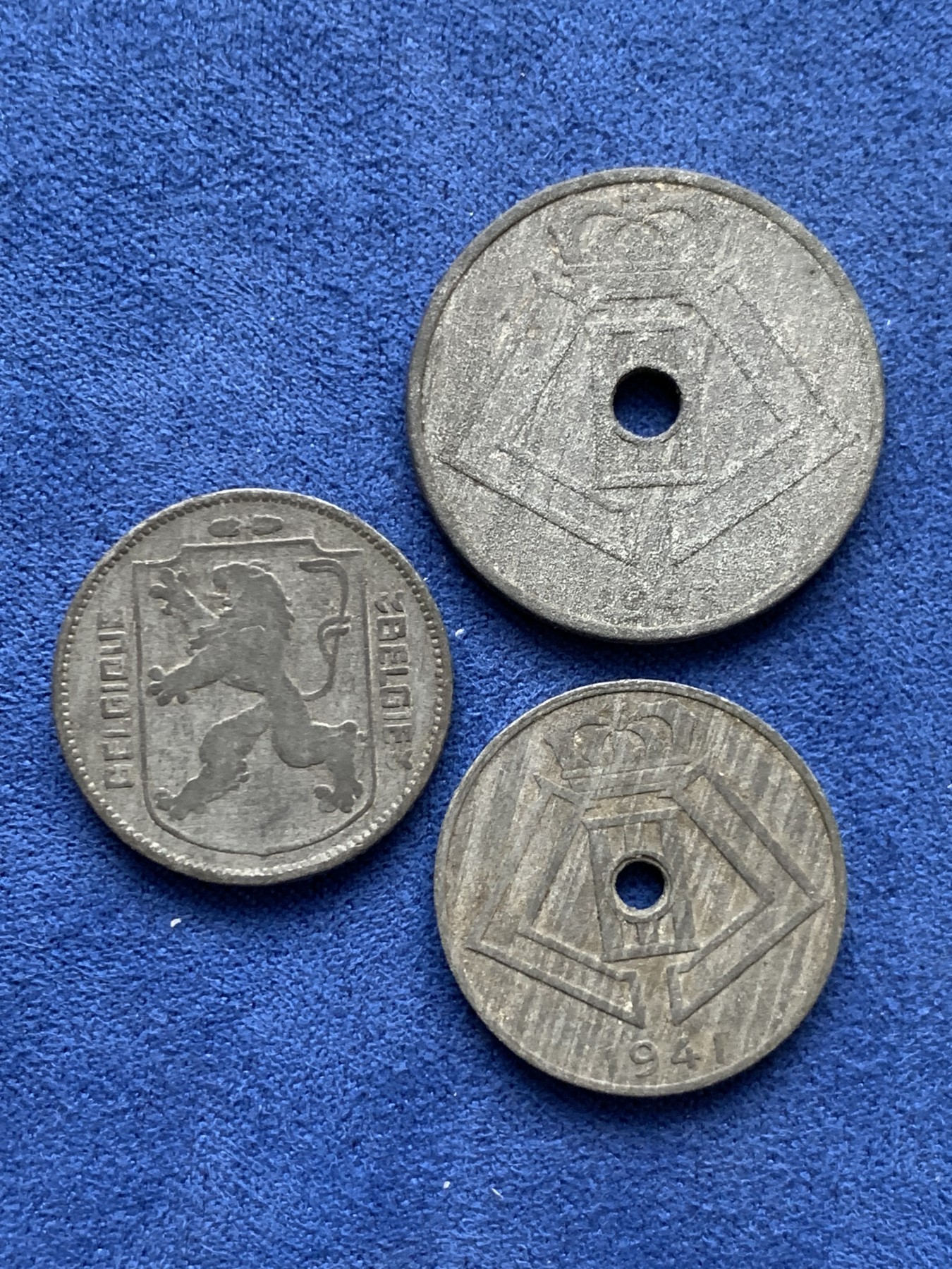 《竞宝斋》第242场-周日，周一 新年开场 (全场包邮) 3枚一组 1941年比利时傀儡政府时期1法郎锌币+25分锌币+10分锌币