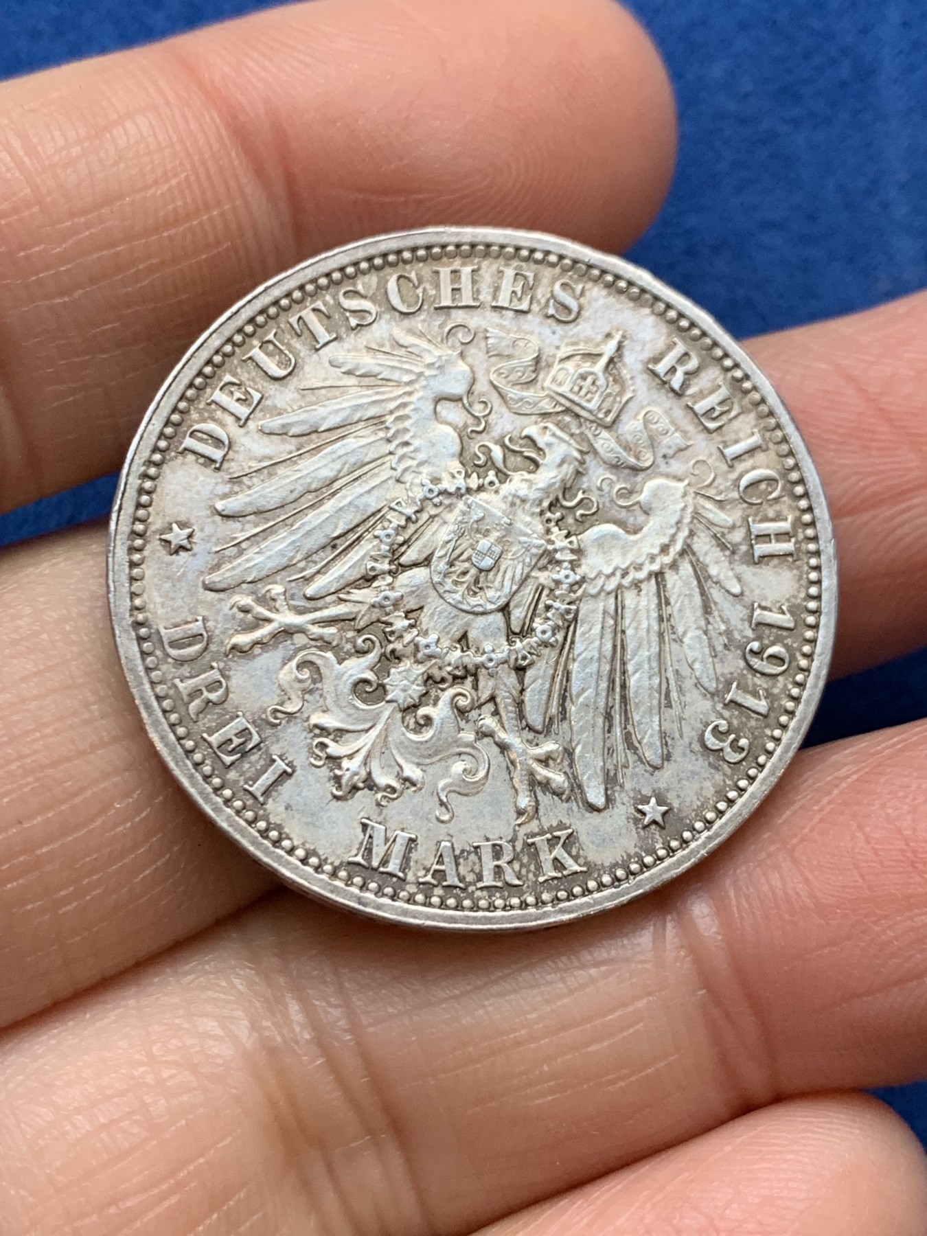 《竞宝斋》第242场-周日，周一 新年开场 (全场包邮) 德国普鲁士1913年建功碑3马克银币 原味带包浆 细节好