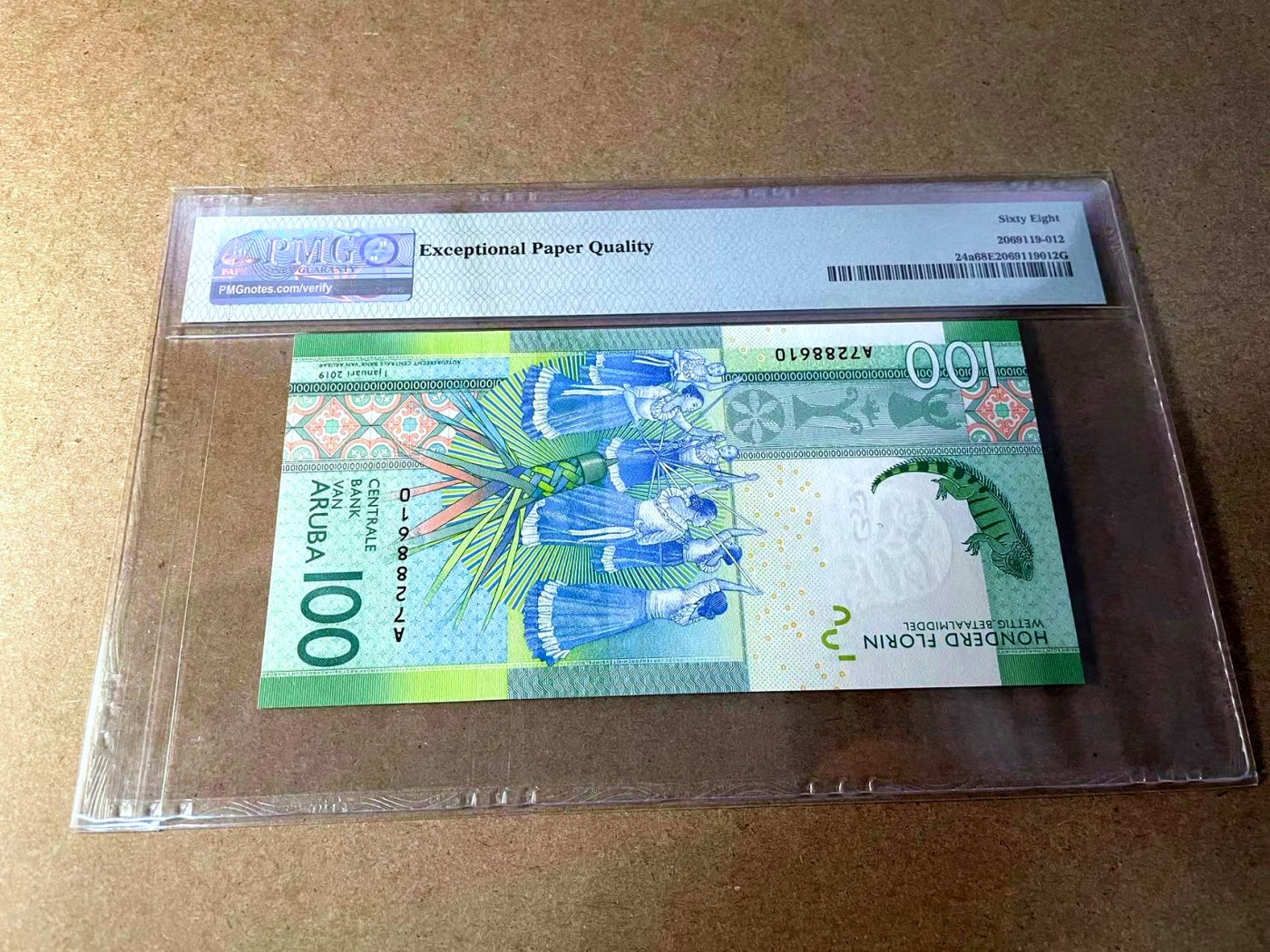 【Blue Auction】✨世界纸币精拍第437期【精】 【获奖钞】阿鲁巴 2019年100弗罗林 PMG68EPQ 超高分 大蜥蜴