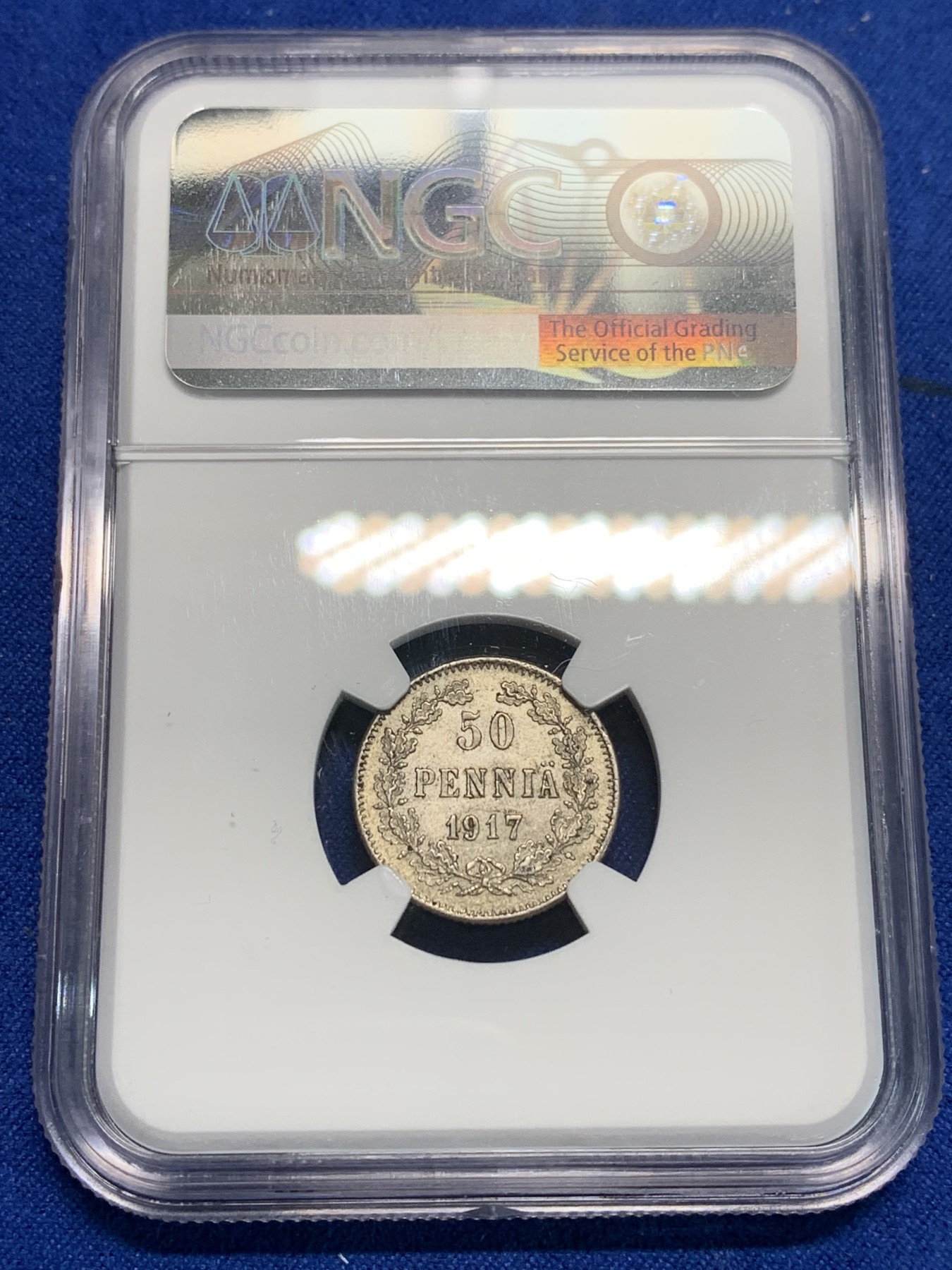 《竞宝斋》第242场-周日，周一 新年开场 (全场包邮) NGC MS64 俄占芬兰 1917年 50芬尼银币