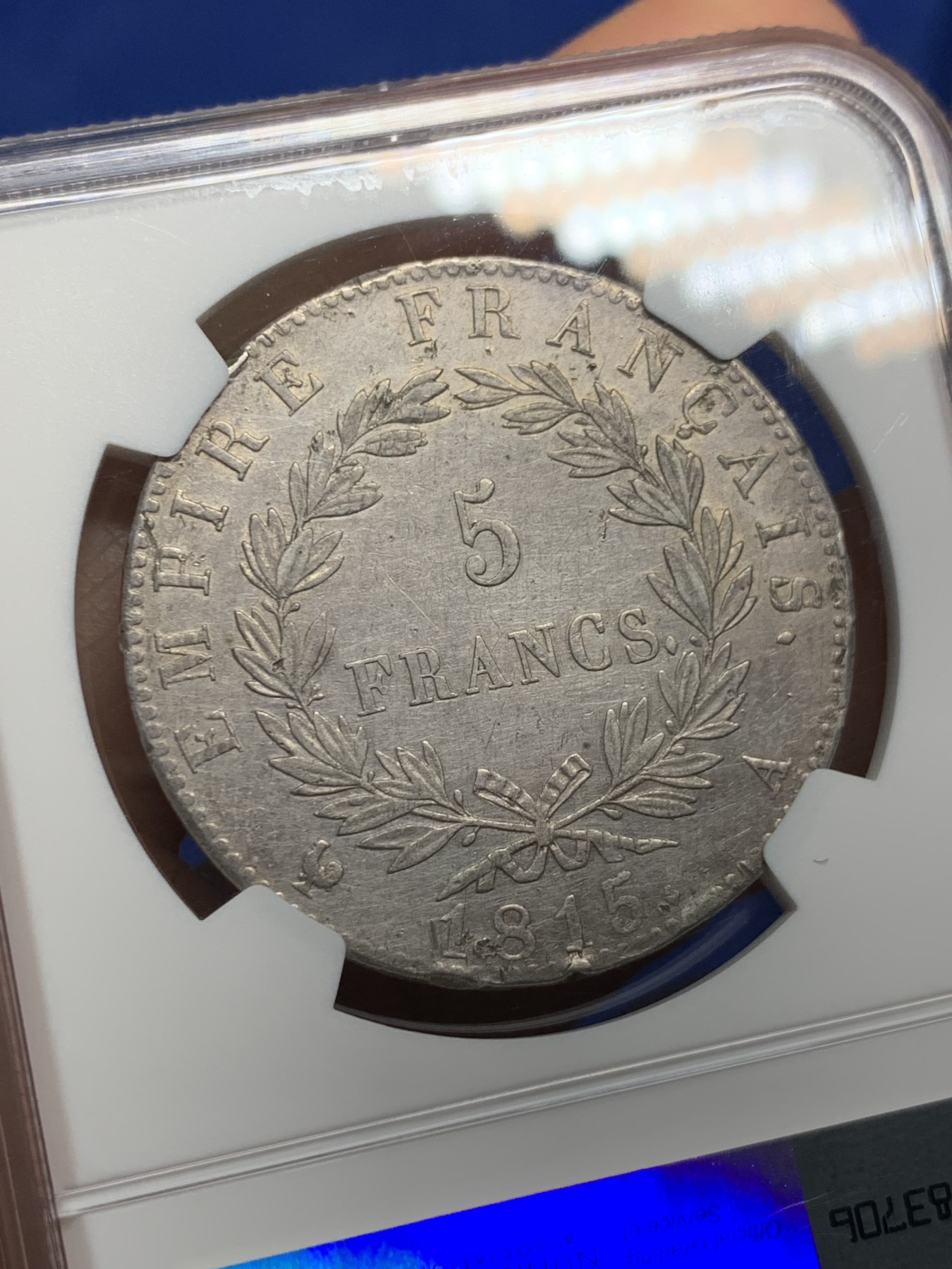 《竞宝斋》第242场-周日，周一 新年开场 (全场包邮) 名誉品 NGC AU 法国 1815年 拿破仑一世 百日王朝 5法郎银币 从3月20日返回法国到6月18日滑铁卢战败 不足百日 发行量极少 也是拿一收藏难点所在 不可错过