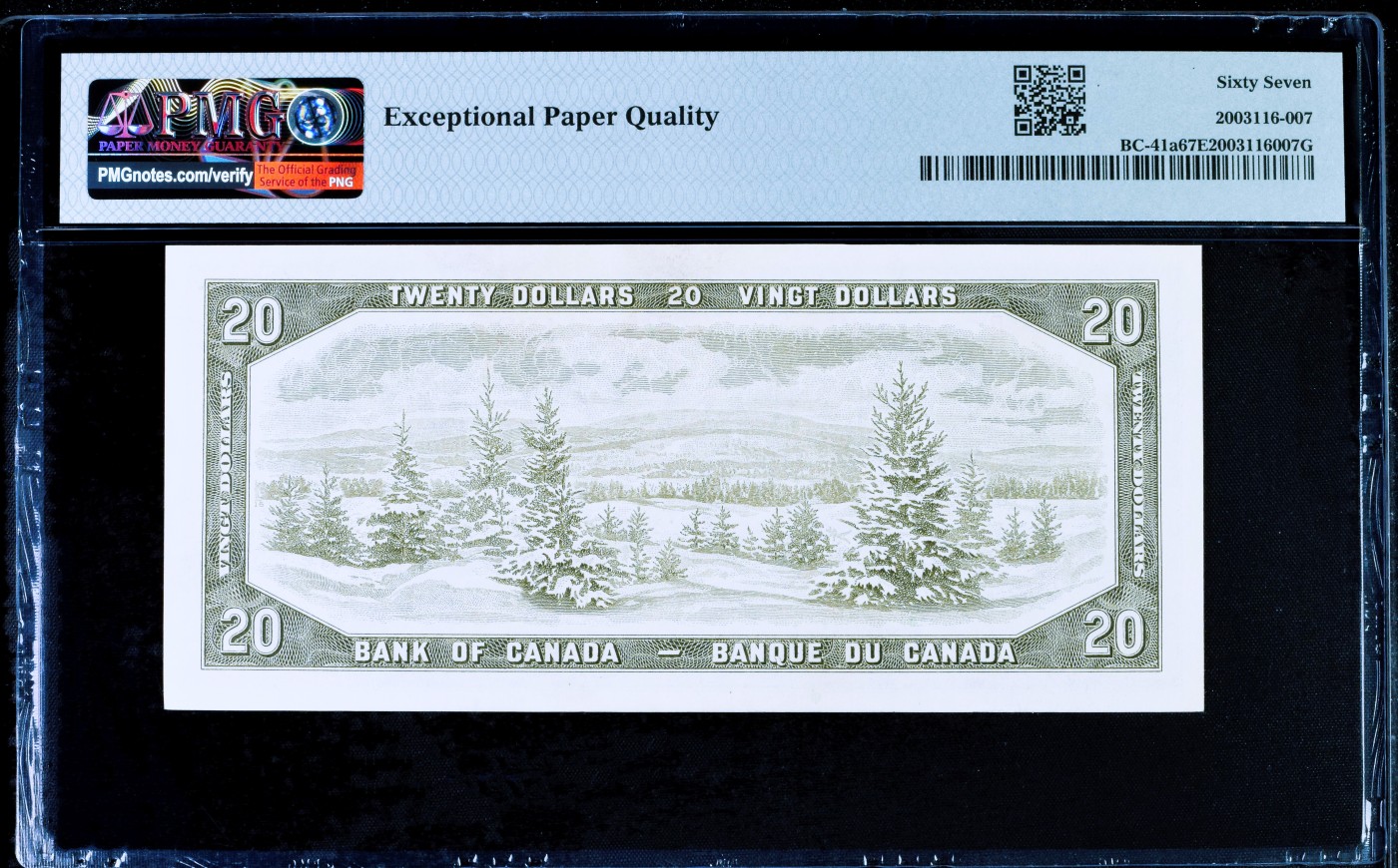 【Blue Auction】✨世界纸币精拍第437期【精】 【a版冠军分 仅2张】加拿大 1954年20元 雪松 女王 PMG67EPQ 顶级高分 该版普遍裁切不居中 高分非常难得 
