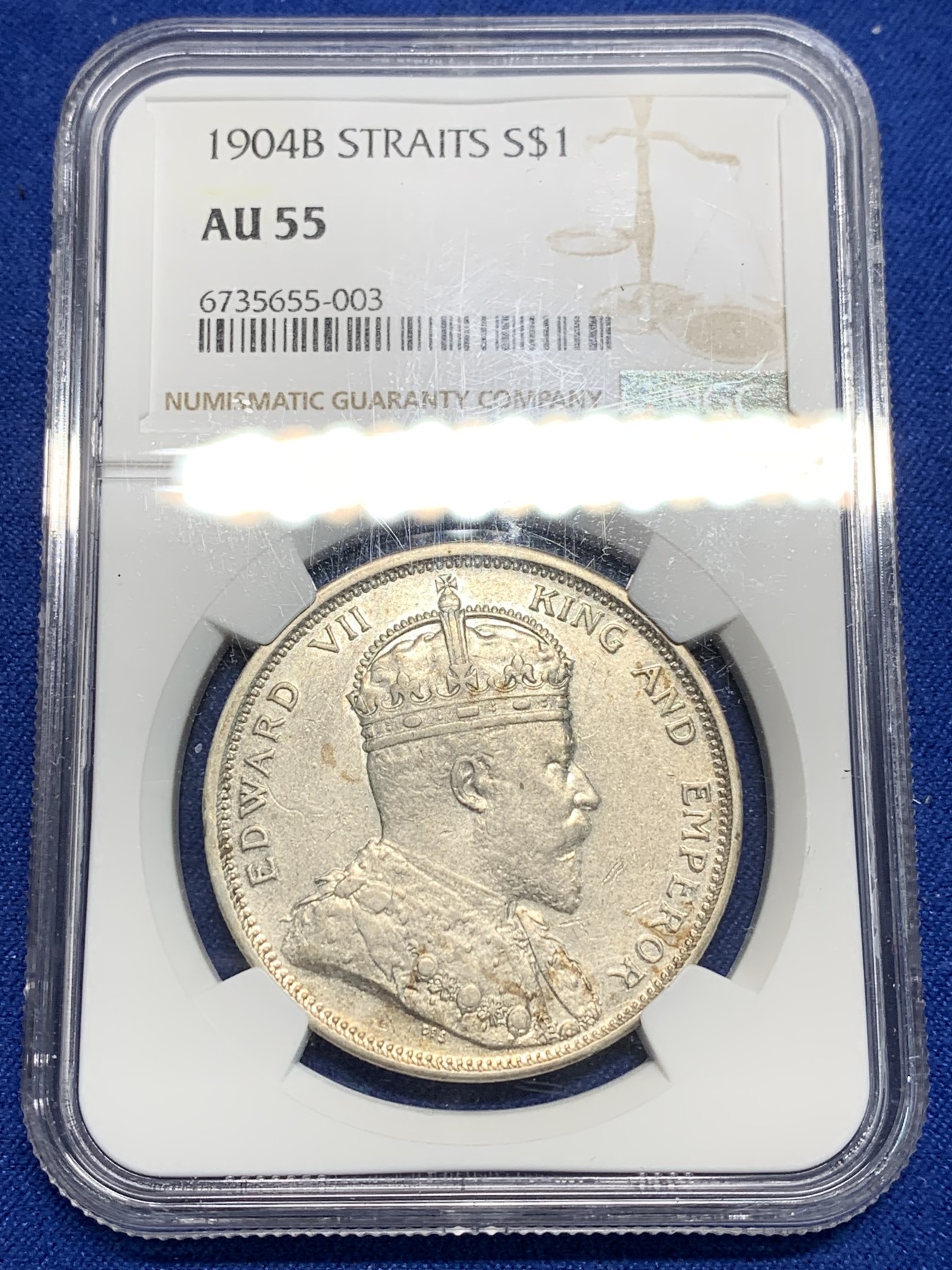 《竞宝斋》第242场-周日，周一 新年开场 (全场包邮) NGC AU55 1904年英属海峡爱七壹圆大银币 低评 早期大样