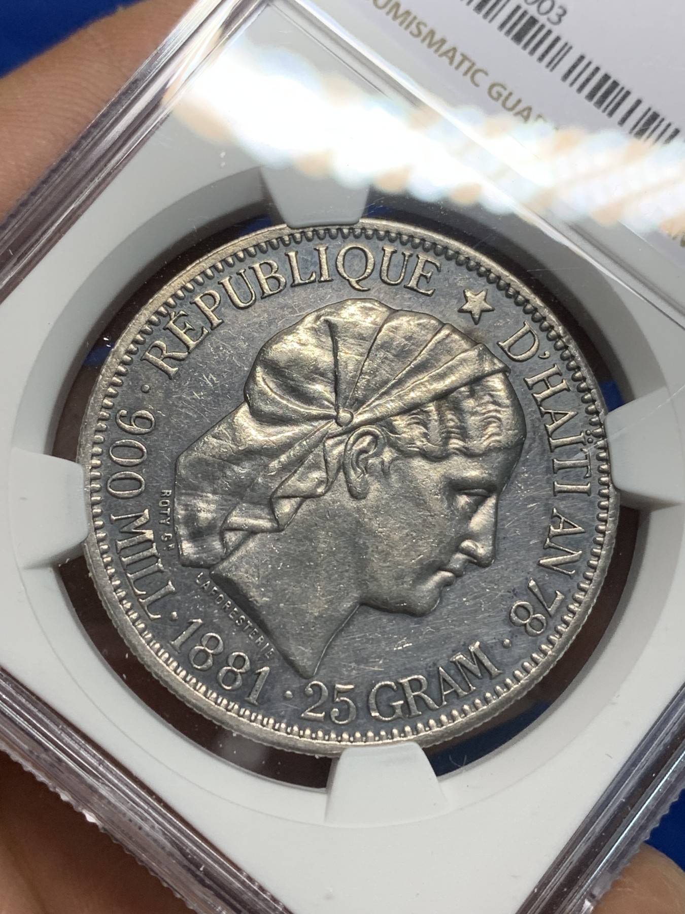 《竞宝斋》第242场-周日，周一 新年开场 (全场包邮) NGC UNC 海地共和国 1881年 女神1元大银币 国内不多见