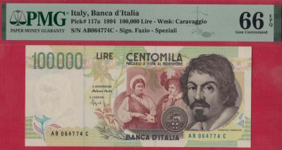 意大利1994年100000里拉(10万里拉) P-117a 欧洲纸币 实物图 UNC - 意大利1994年100000里拉(10万里拉) P-117a 欧洲纸币 实物图 UNC